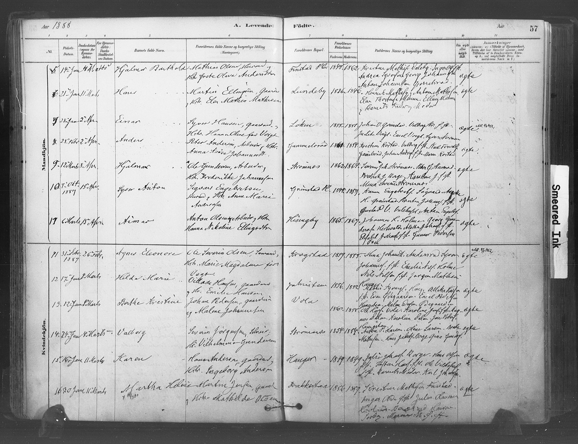 Råde prestekontor kirkebøker, AV/SAO-A-2009/F/Fa/L0007: Parish register (official) no. 7, 1878-1902, p. 57