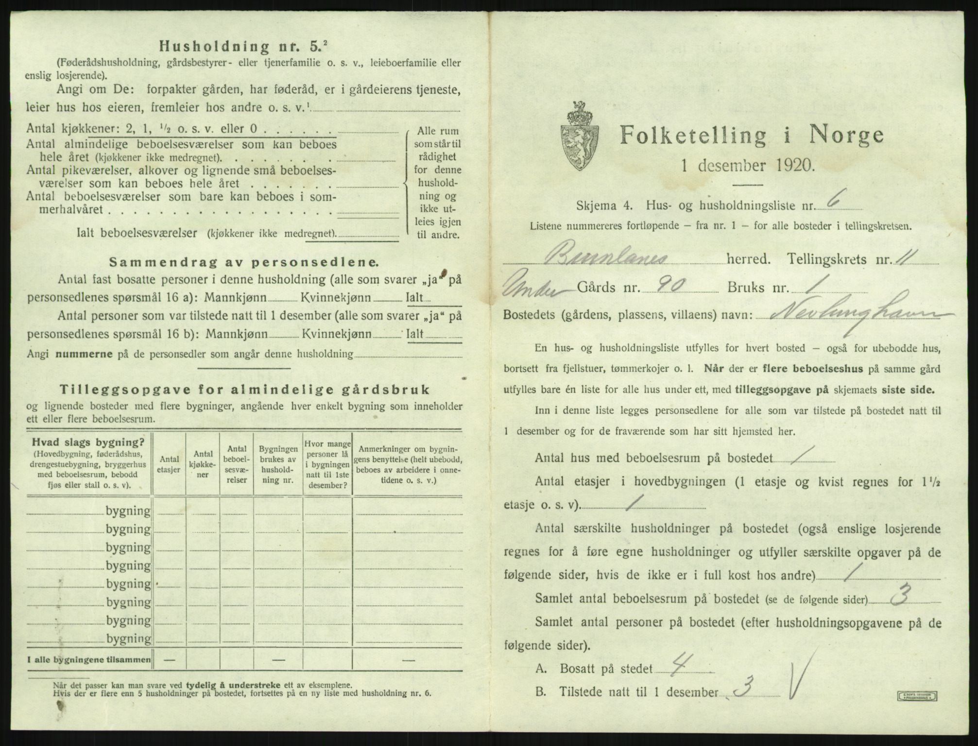 SAKO, 1920 census for Brunlanes, 1920, p. 1491