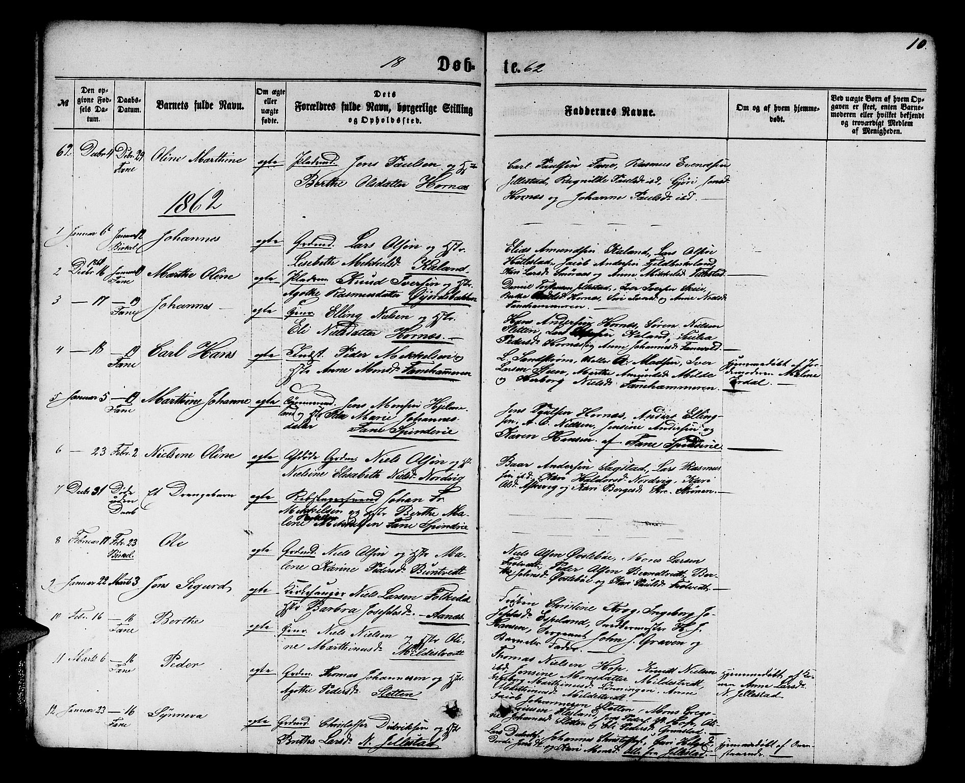 Fana Sokneprestembete, SAB/A-75101/H/Hab/Habb/L0003: Parish register (copy) no. B 3, 1861-1888, p. 10