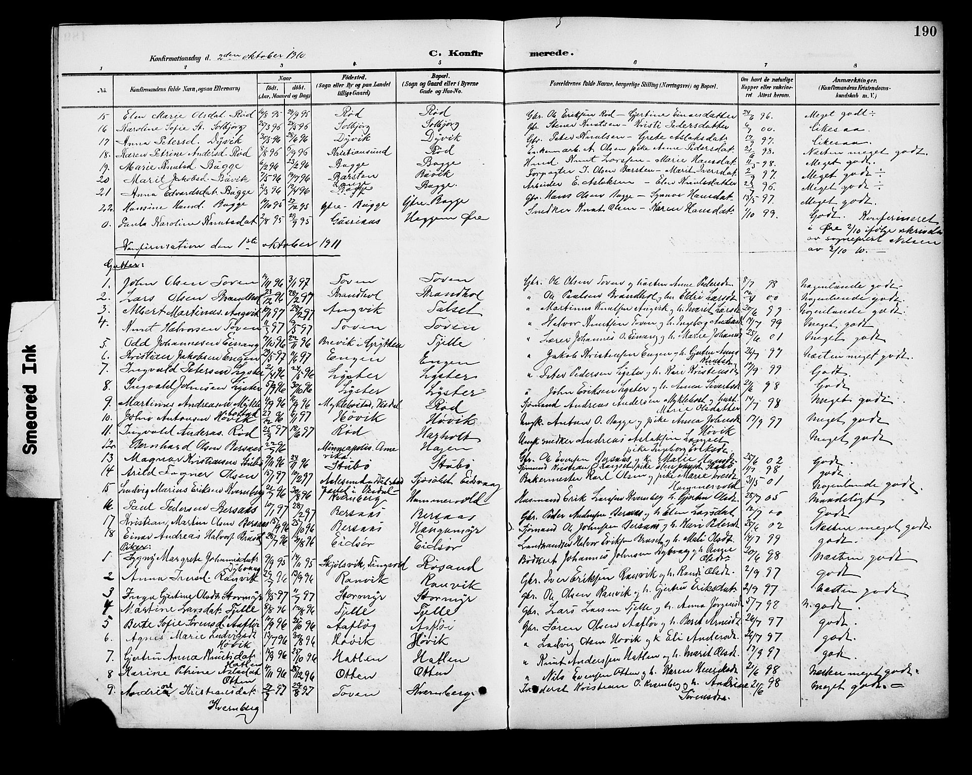 Ministerialprotokoller, klokkerbøker og fødselsregistre - Møre og Romsdal, SAT/A-1454/551/L0632: Parish register (copy) no. 551C04, 1894-1920, p. 190