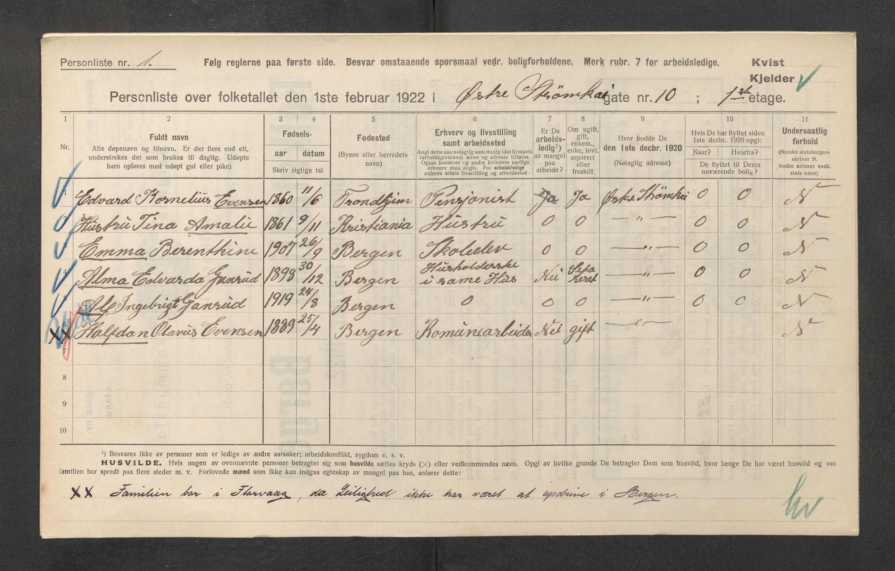 SAB, Municipal Census 1922 for Bergen, 1922, p. 41084