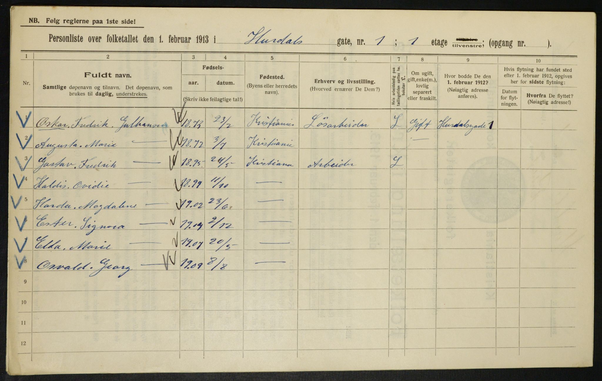 OBA, Municipal Census 1913 for Kristiania, 1913, p. 42056