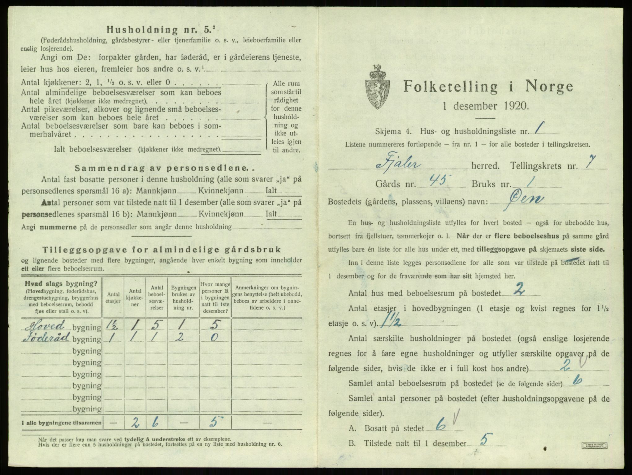 SAB, 1920 census for Fjaler, 1920, p. 570