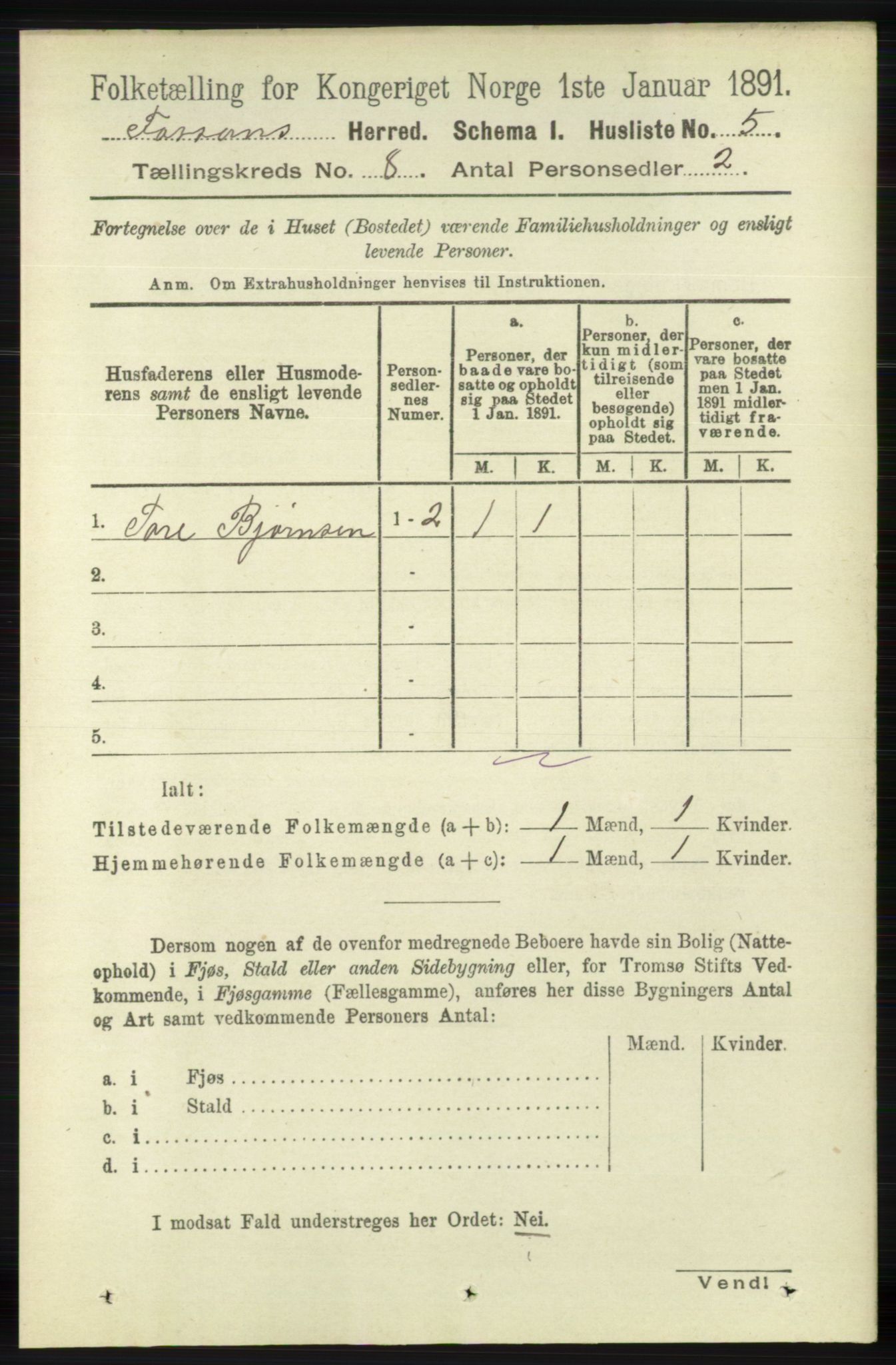 RA, 1891 census for 1129 Forsand, 1891, p. 1308