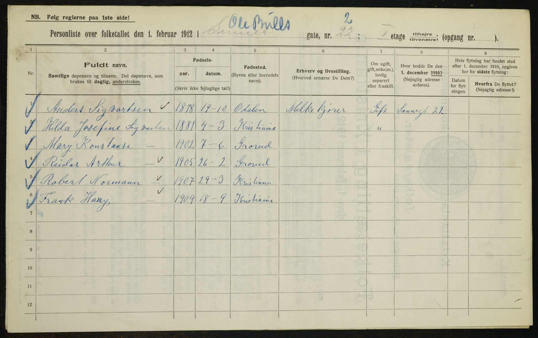 OBA, Municipal Census 1912 for Kristiania, 1912, p. 76016