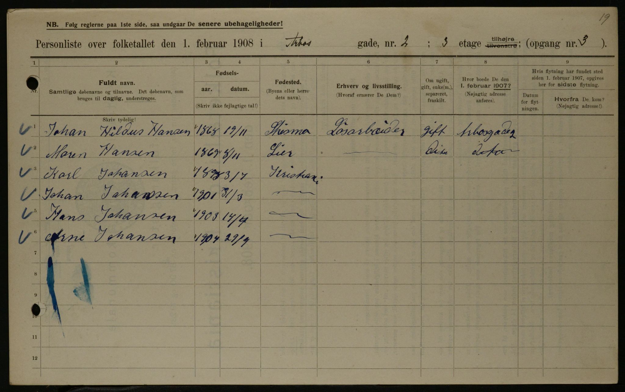 OBA, Municipal Census 1908 for Kristiania, 1908, p. 2020