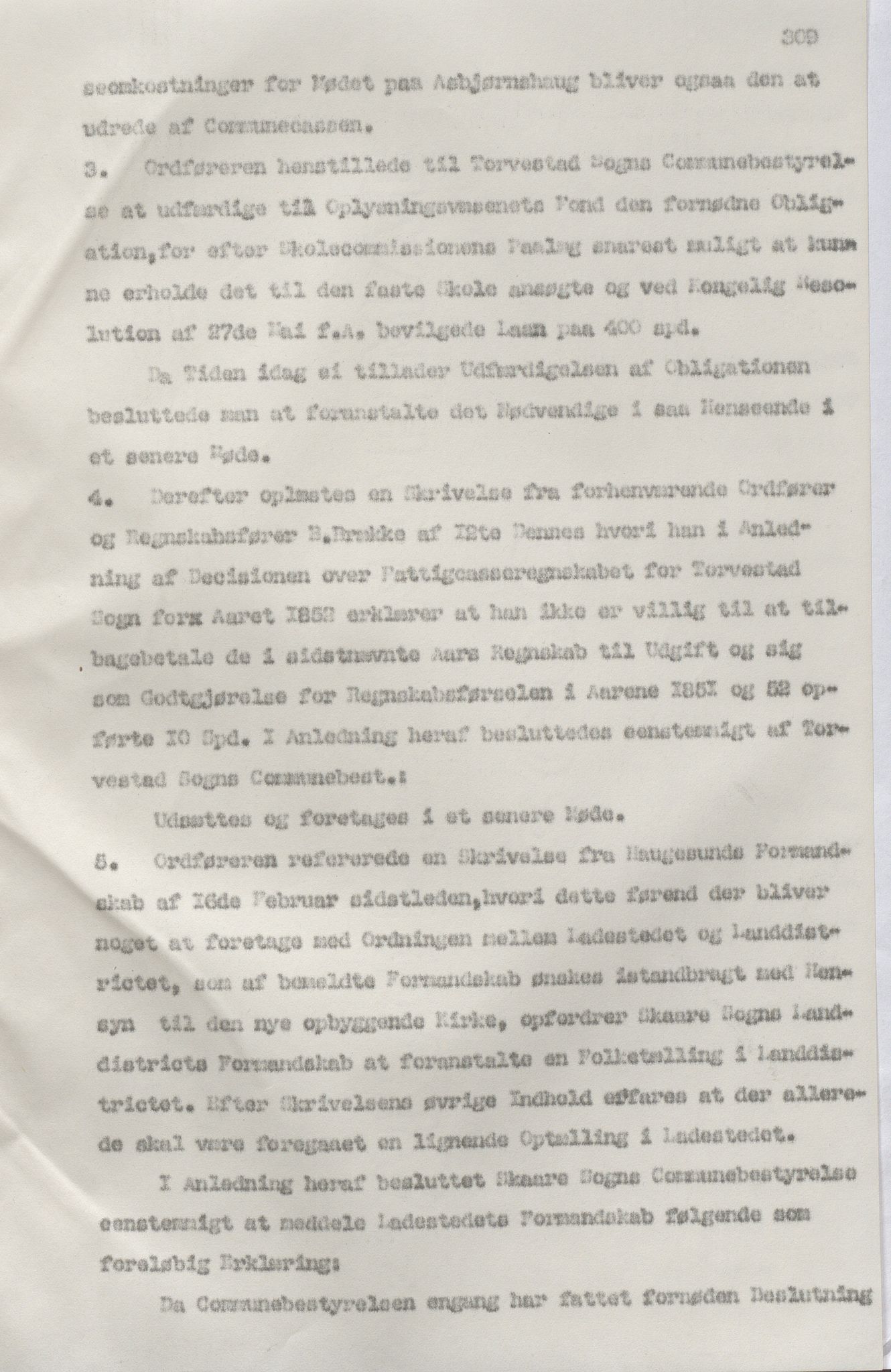 Torvastad kommune - Formannskapet, IKAR/K-101331/A/L0002: Avskrift av forhandlingsprotokoll, 1837-1855, p. 309