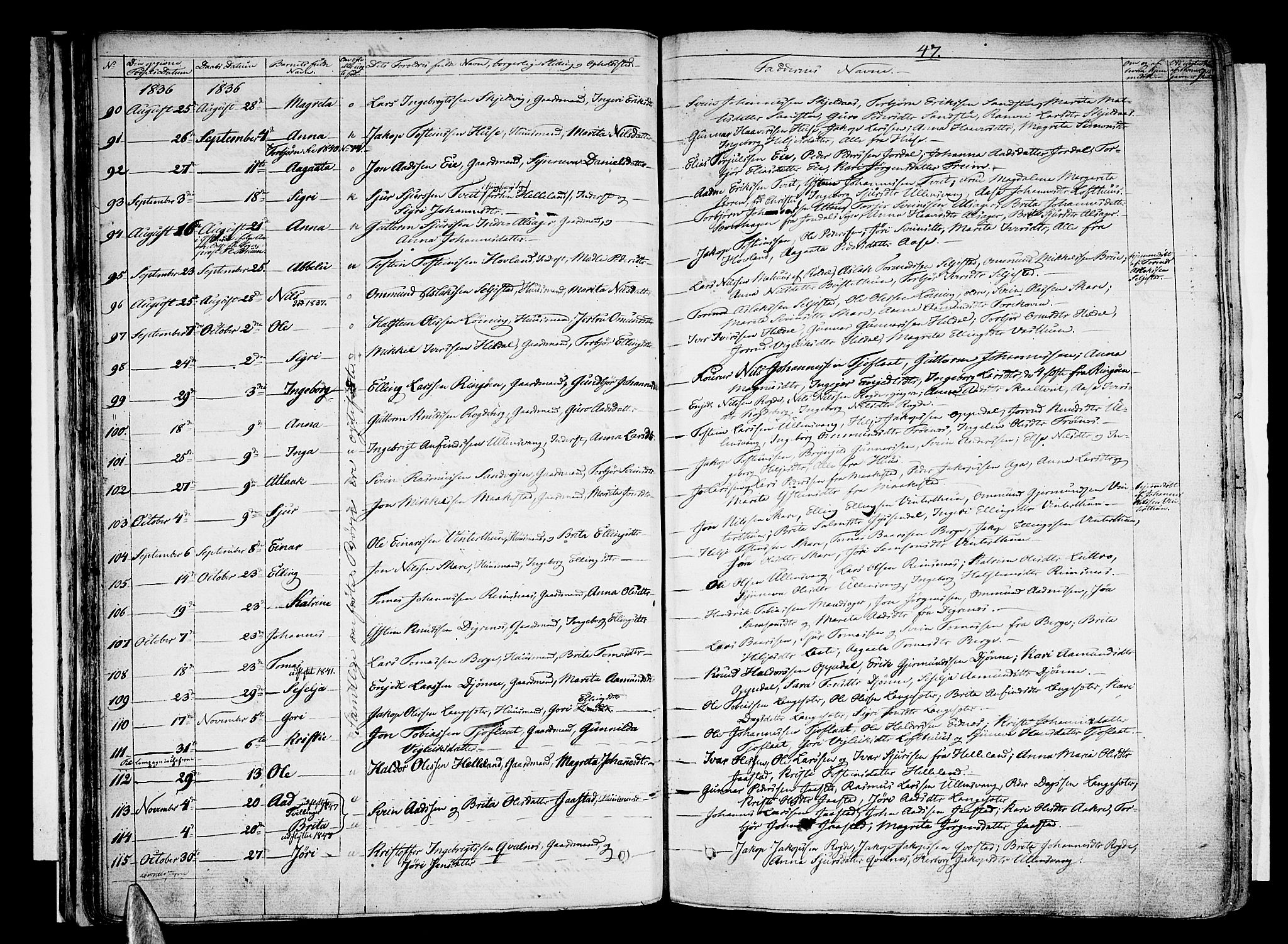 Ullensvang sokneprestembete, SAB/A-78701/H/Haa: Parish register (official) no. A 10, 1825-1853, p. 47