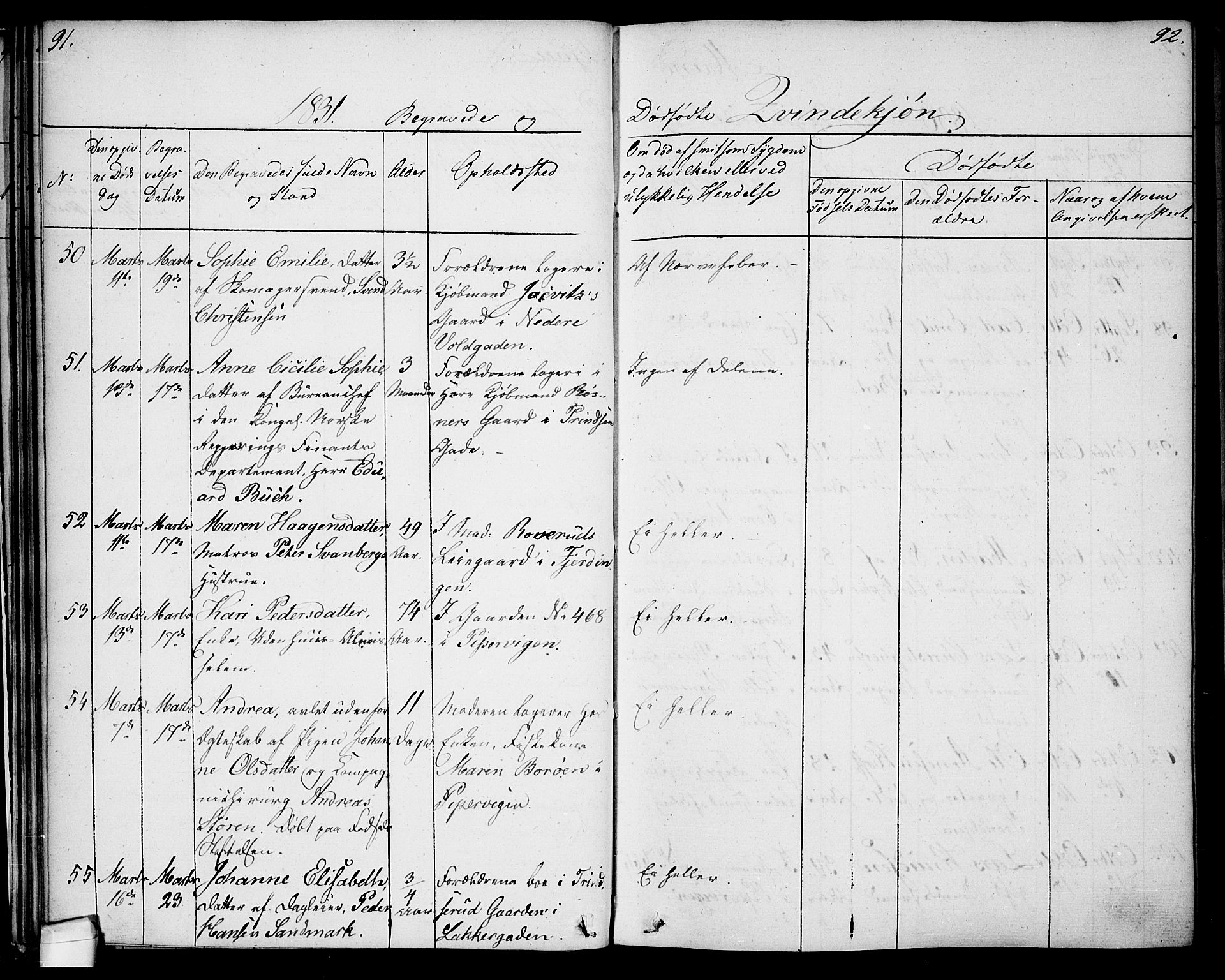 Oslo domkirke Kirkebøker, SAO/A-10752/F/Fa/L0023: Parish register (official) no. 23, 1829-1834, p. 91-92