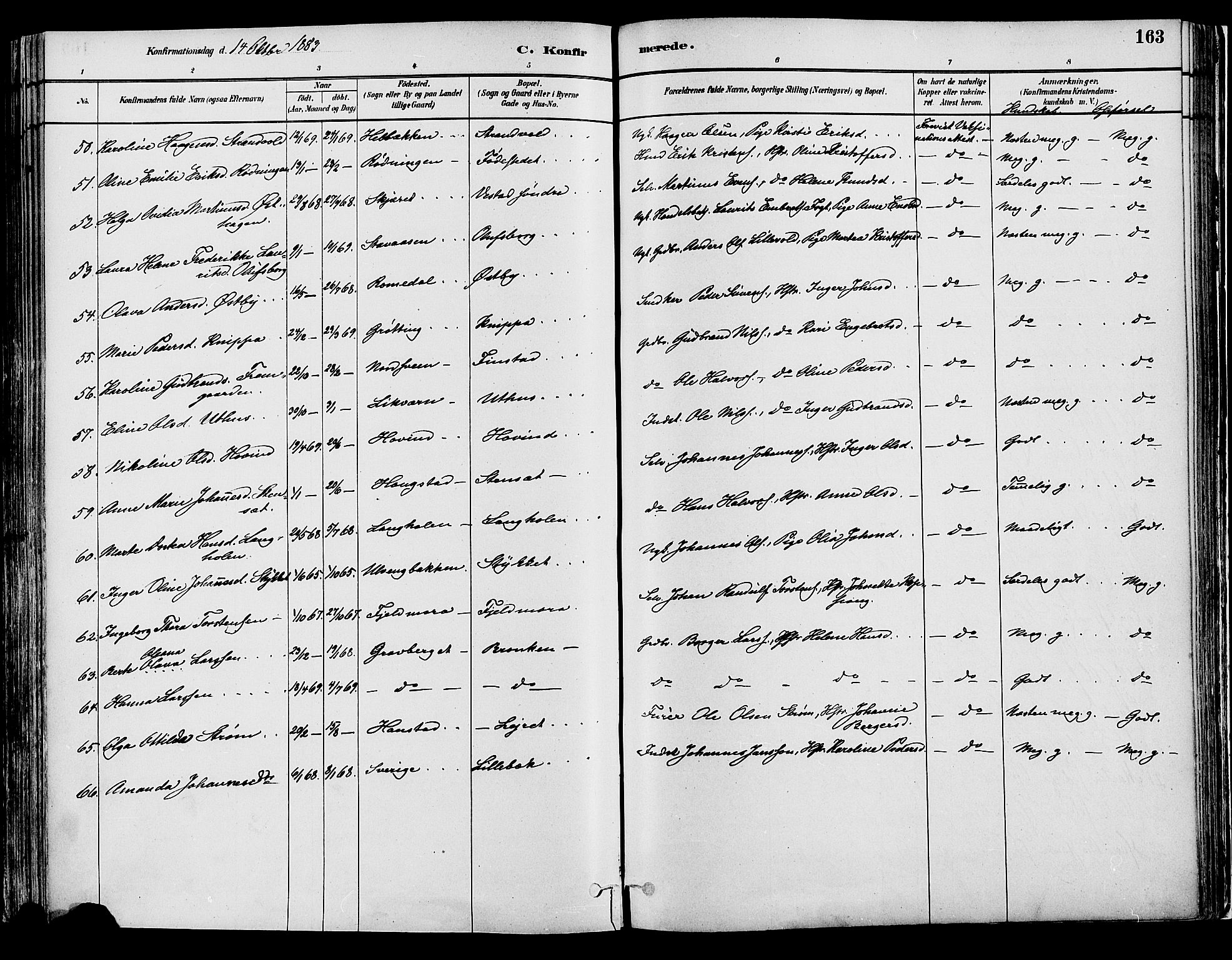 Elverum prestekontor, AV/SAH-PREST-044/H/Ha/Haa/L0013: Parish register (official) no. 13, 1880-1890, p. 163