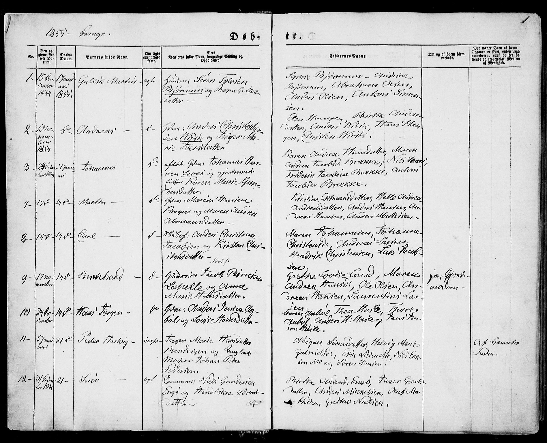 Sandar kirkebøker, SAKO/A-243/F/Fa/L0007: Parish register (official) no. 7, 1855-1861, p. 1