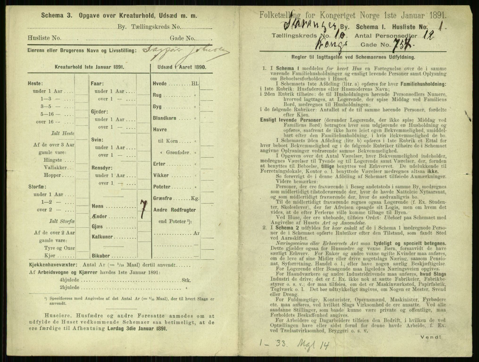 RA, 1891 census for 1103 Stavanger, 1891, p. 1895