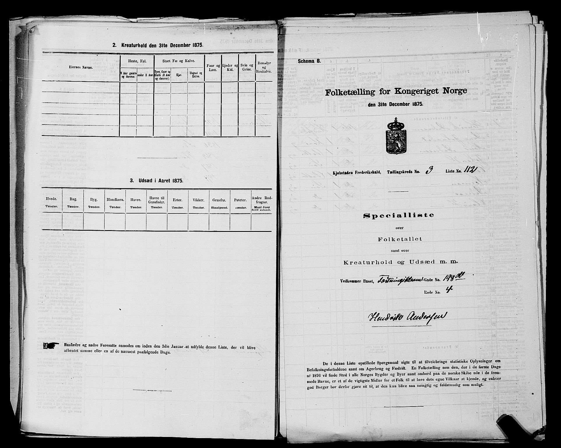 RA, 1875 census for 0101P Fredrikshald, 1875, p. 262