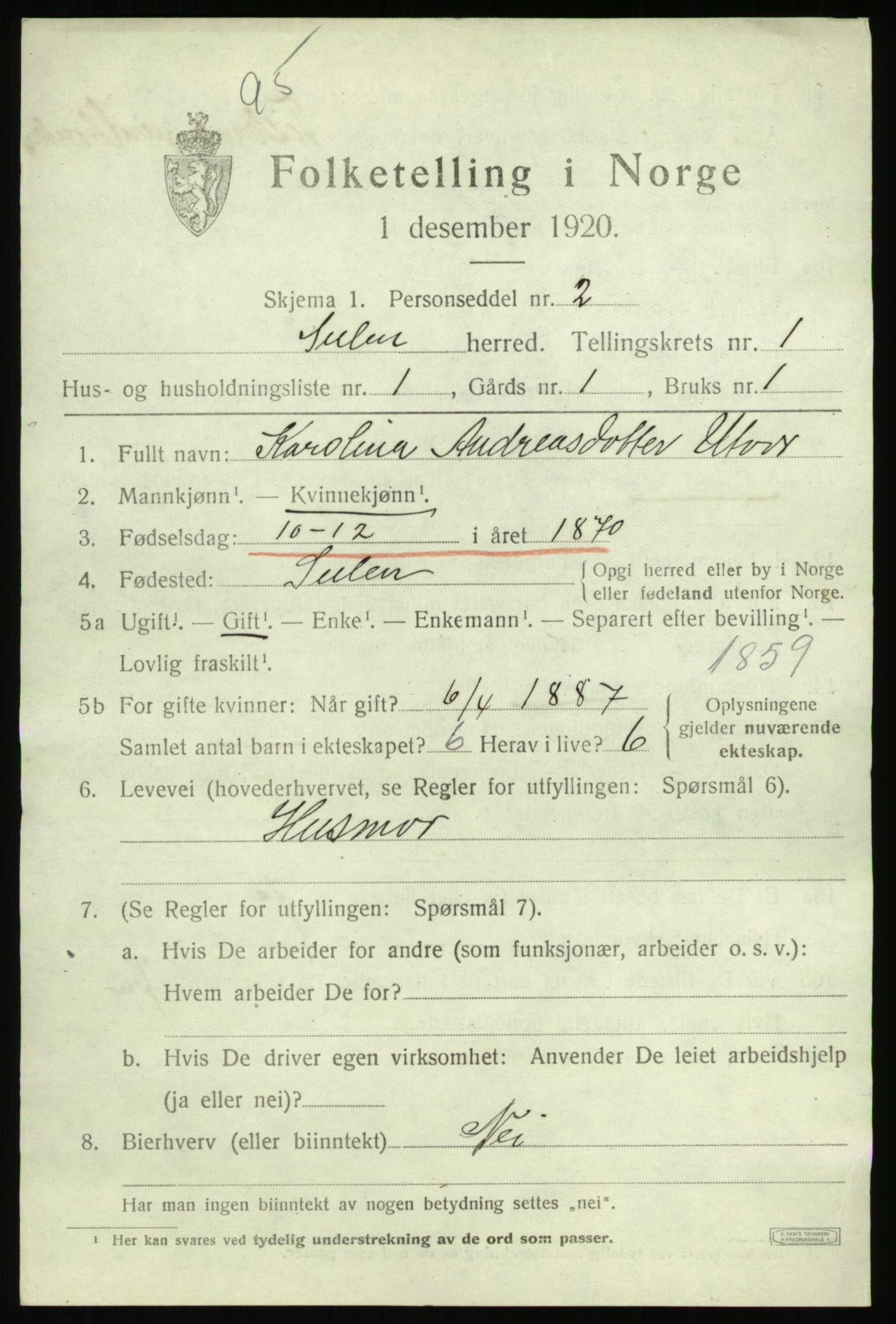 SAB, 1920 census for Solund, 1920, p. 688