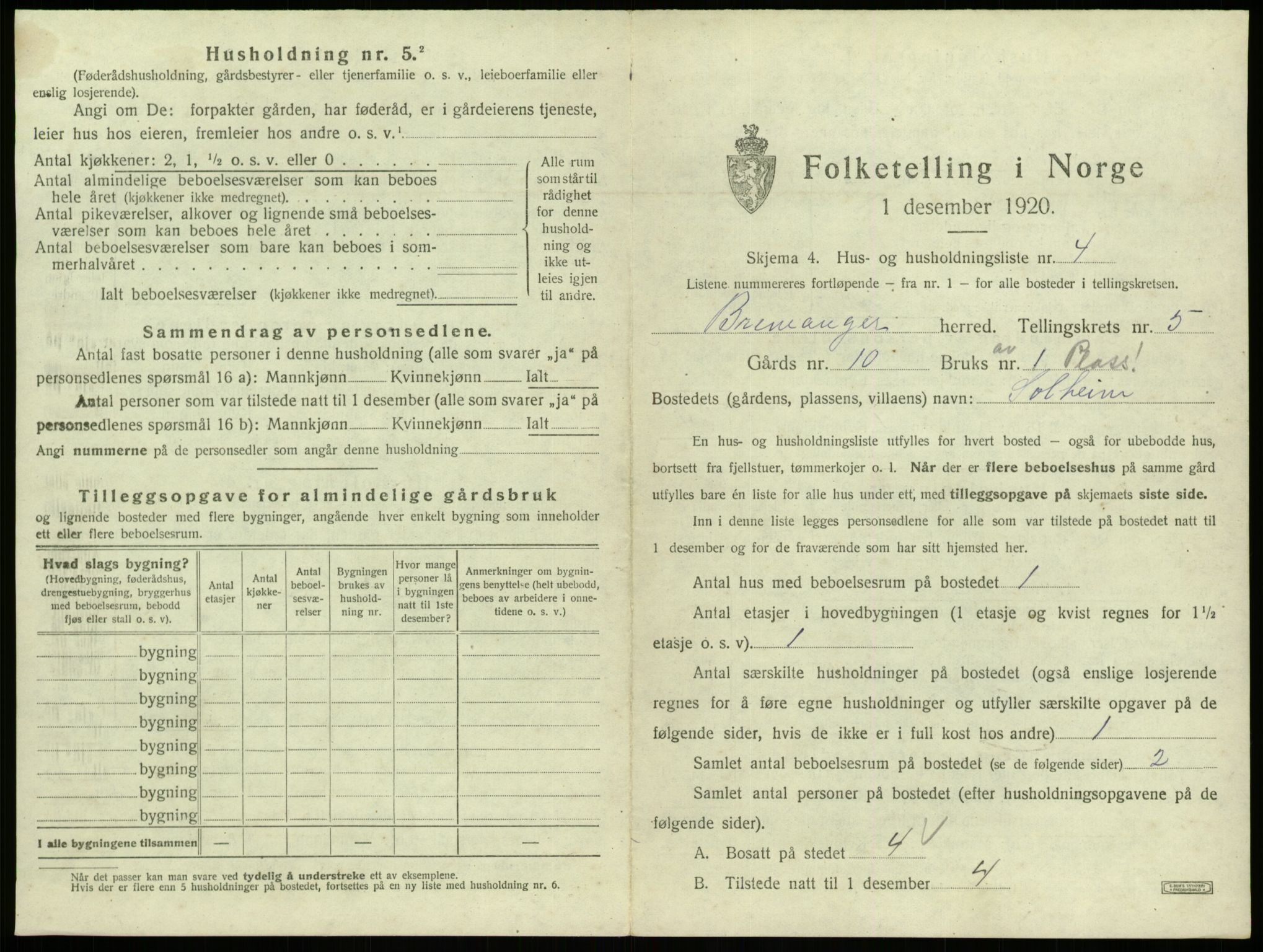 SAB, 1920 census for Bremanger, 1920, p. 451