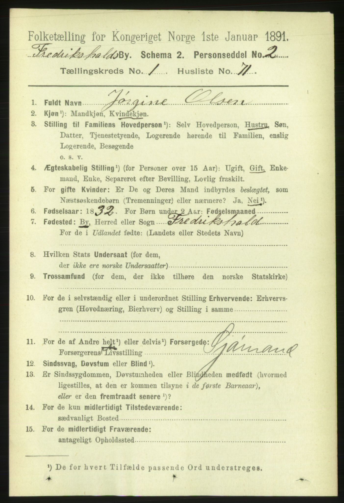RA, 1891 census for 0101 Fredrikshald, 1891, p. 2631