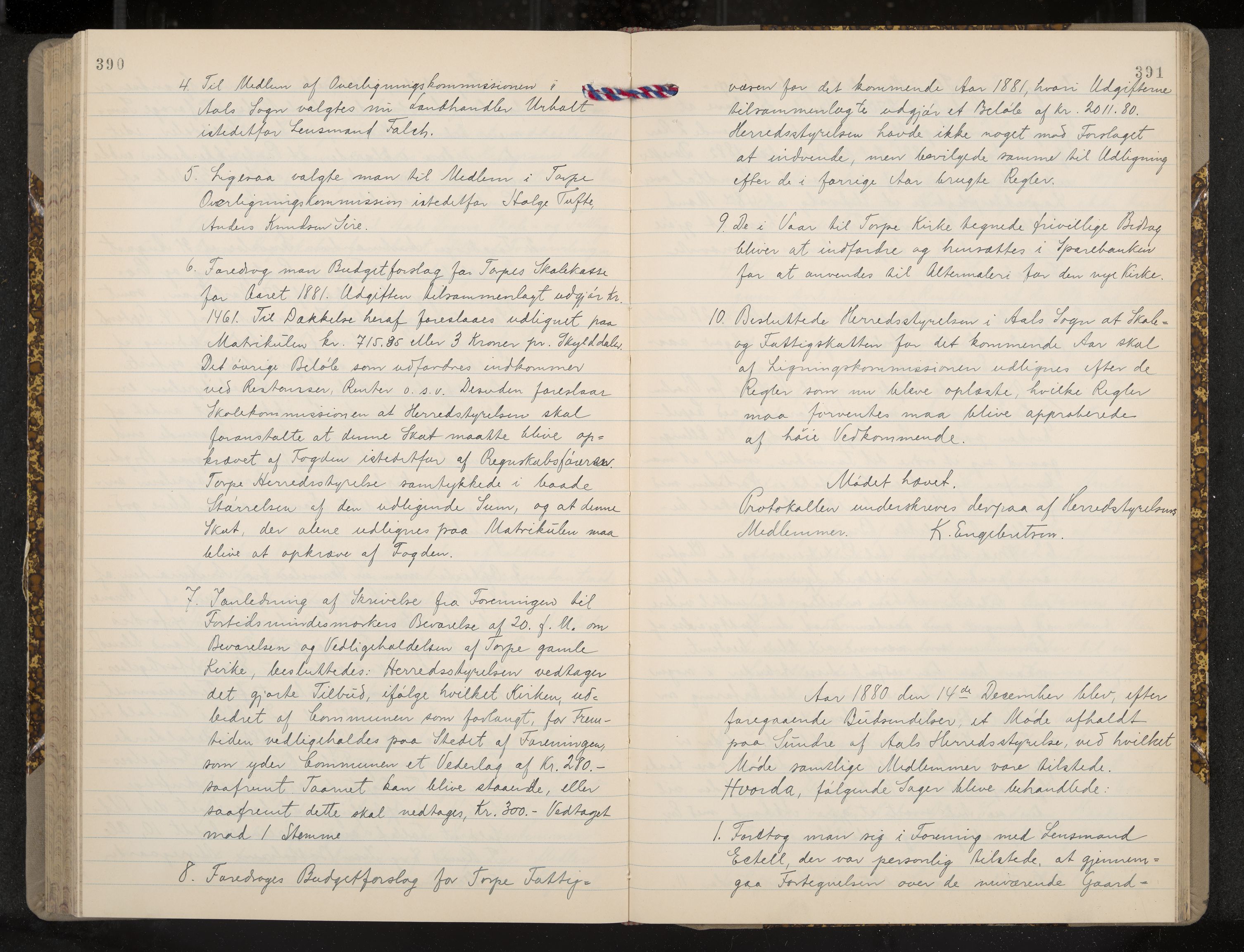 Ål formannskap og sentraladministrasjon, IKAK/0619021/A/Aa/L0003: Utskrift av møtebok, 1864-1880, p. 390-391