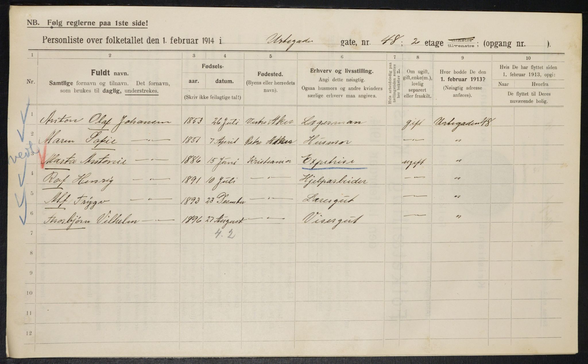 OBA, Municipal Census 1914 for Kristiania, 1914, p. 122333