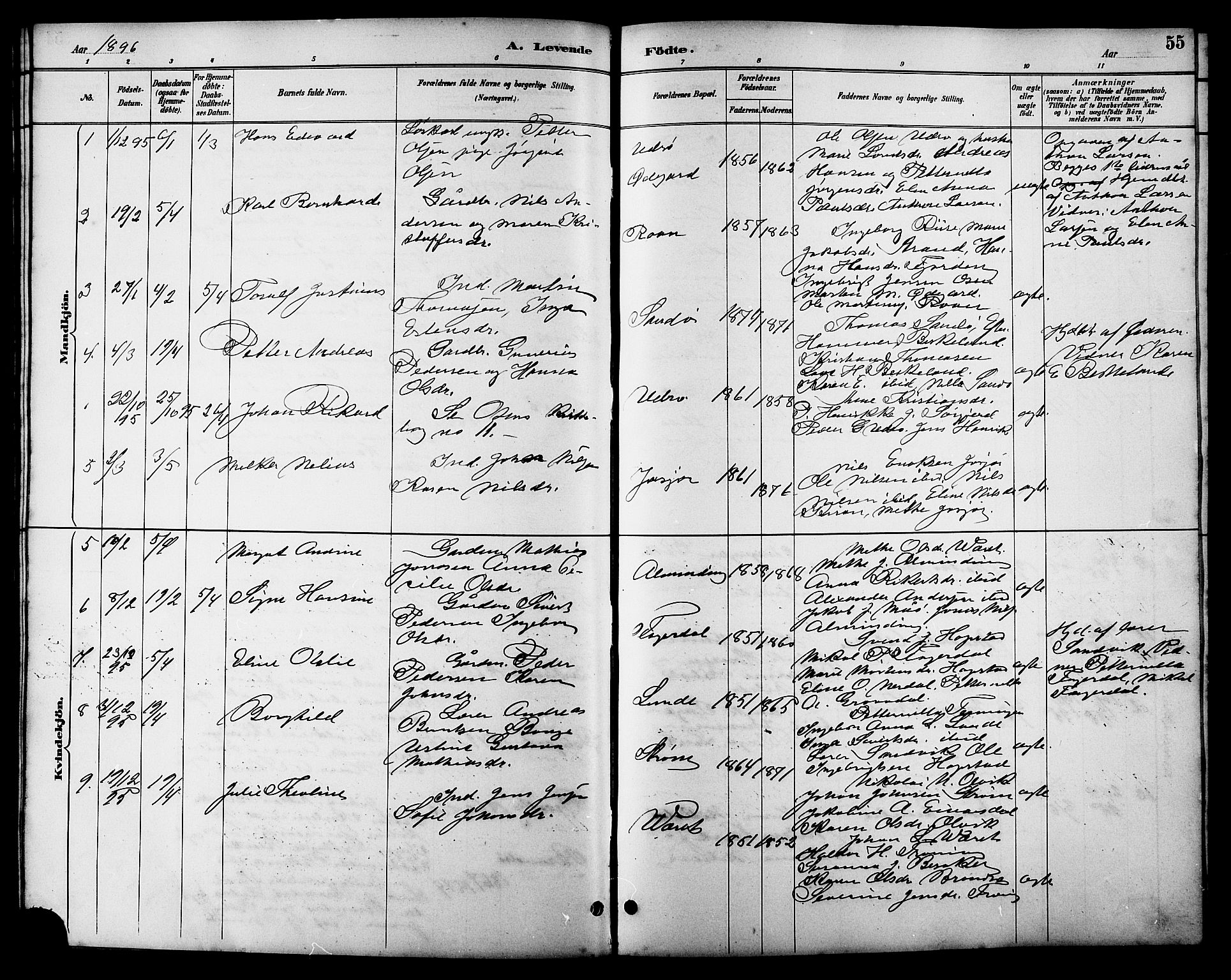 Ministerialprotokoller, klokkerbøker og fødselsregistre - Sør-Trøndelag, SAT/A-1456/657/L0716: Parish register (copy) no. 657C03, 1889-1904, p. 55