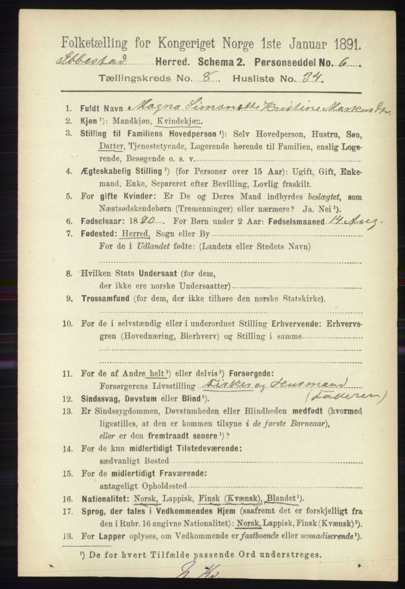 RA, 1891 census for 1917 Ibestad, 1891, p. 5428