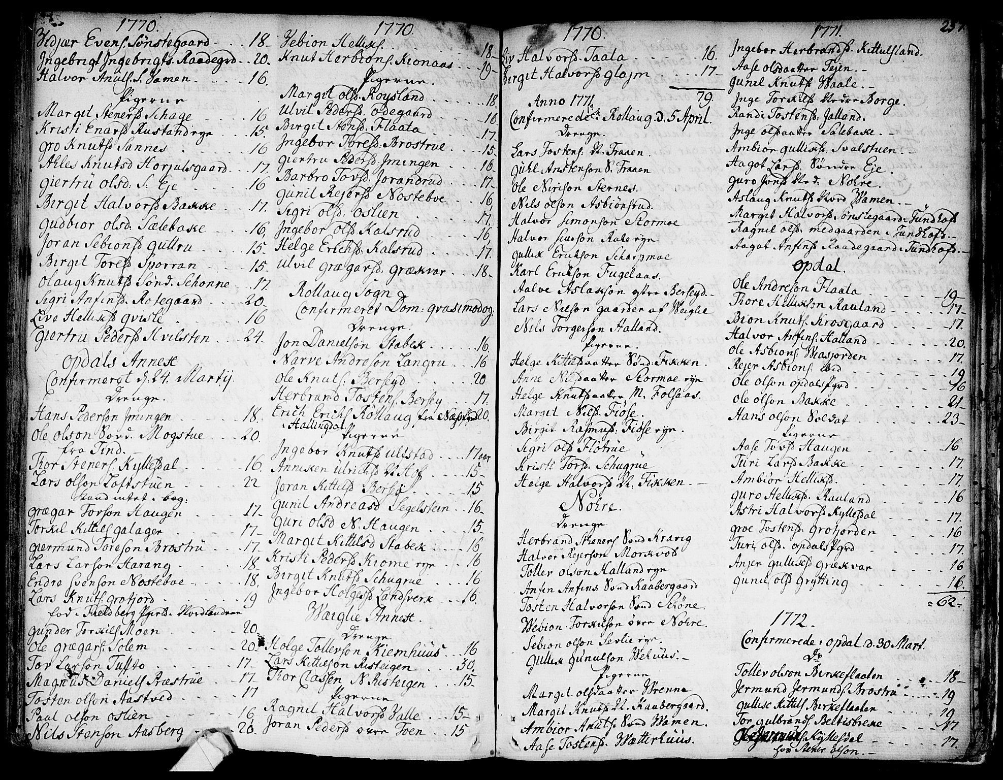 Rollag kirkebøker, SAKO/A-240/F/Fa/L0003: Parish register (official) no. I 3, 1743-1778, p. 257