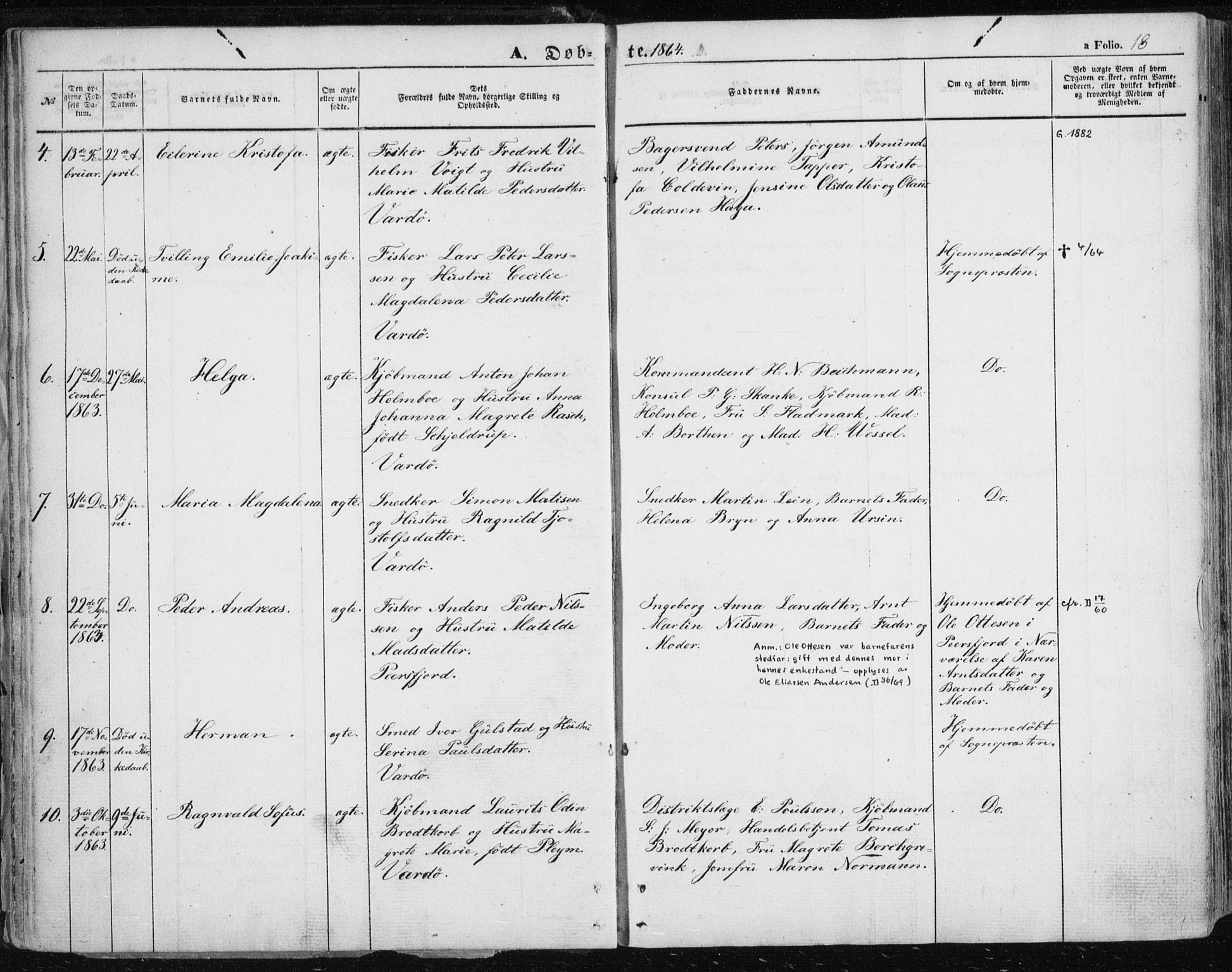 Vardø sokneprestkontor, SATØ/S-1332/H/Ha/L0004kirke: Parish register (official) no. 4, 1862-1871, p. 18