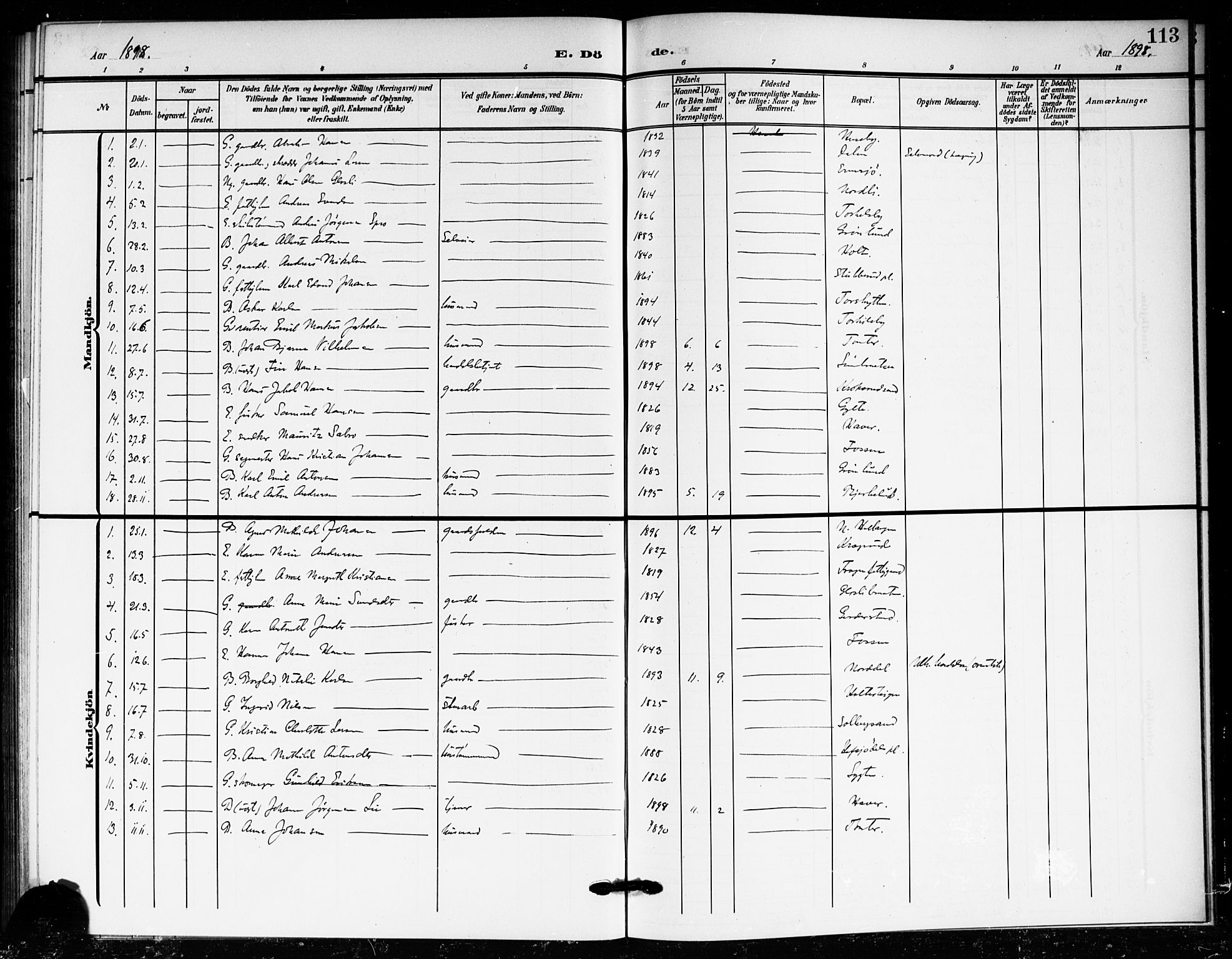 Drøbak prestekontor Kirkebøker, SAO/A-10142a/F/Fc/L0001: Parish register (official) no. III 1, 1871-1900, p. 113