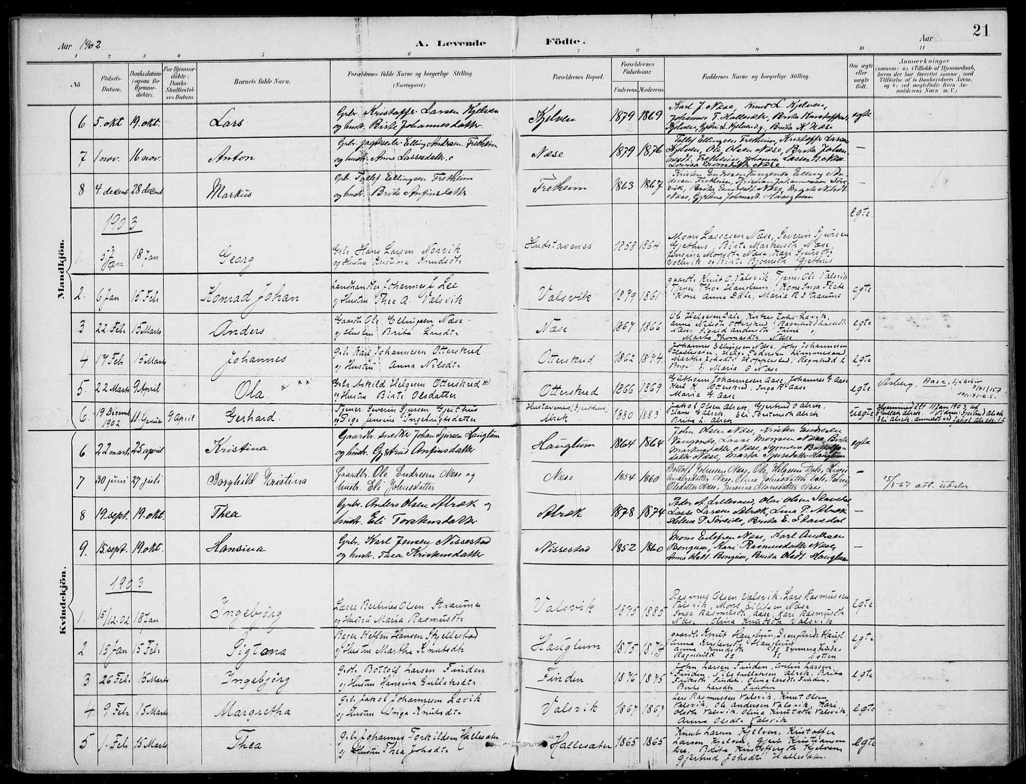 Vik sokneprestembete, AV/SAB-A-81501/H/Haa/Haac/L0002: Parish register (official) no. C  2, 1891-1910, p. 21