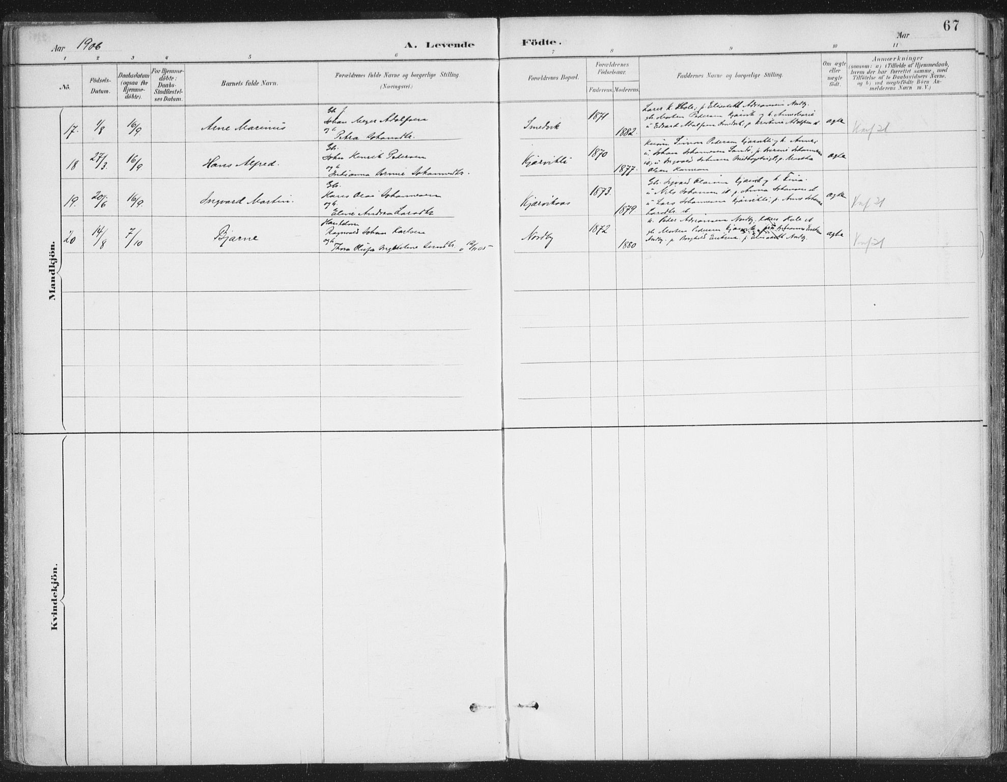Balsfjord sokneprestembete, SATØ/S-1303/G/Ga/L0007kirke: Parish register (official) no. 7, 1887-1909, p. 67