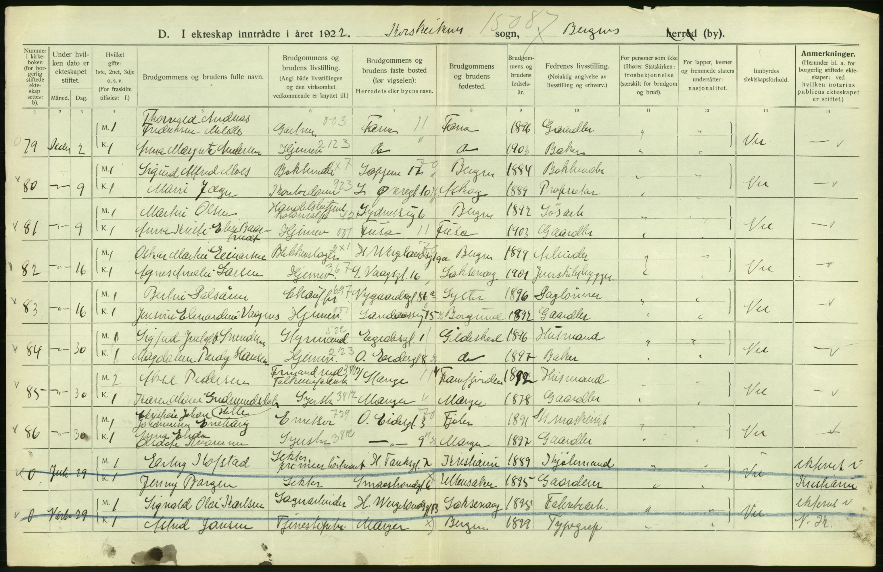 Statistisk sentralbyrå, Sosiodemografiske emner, Befolkning, AV/RA-S-2228/D/Df/Dfc/Dfcb/L0030: Bergen: Gifte, døde, dødfødte., 1922, p. 240