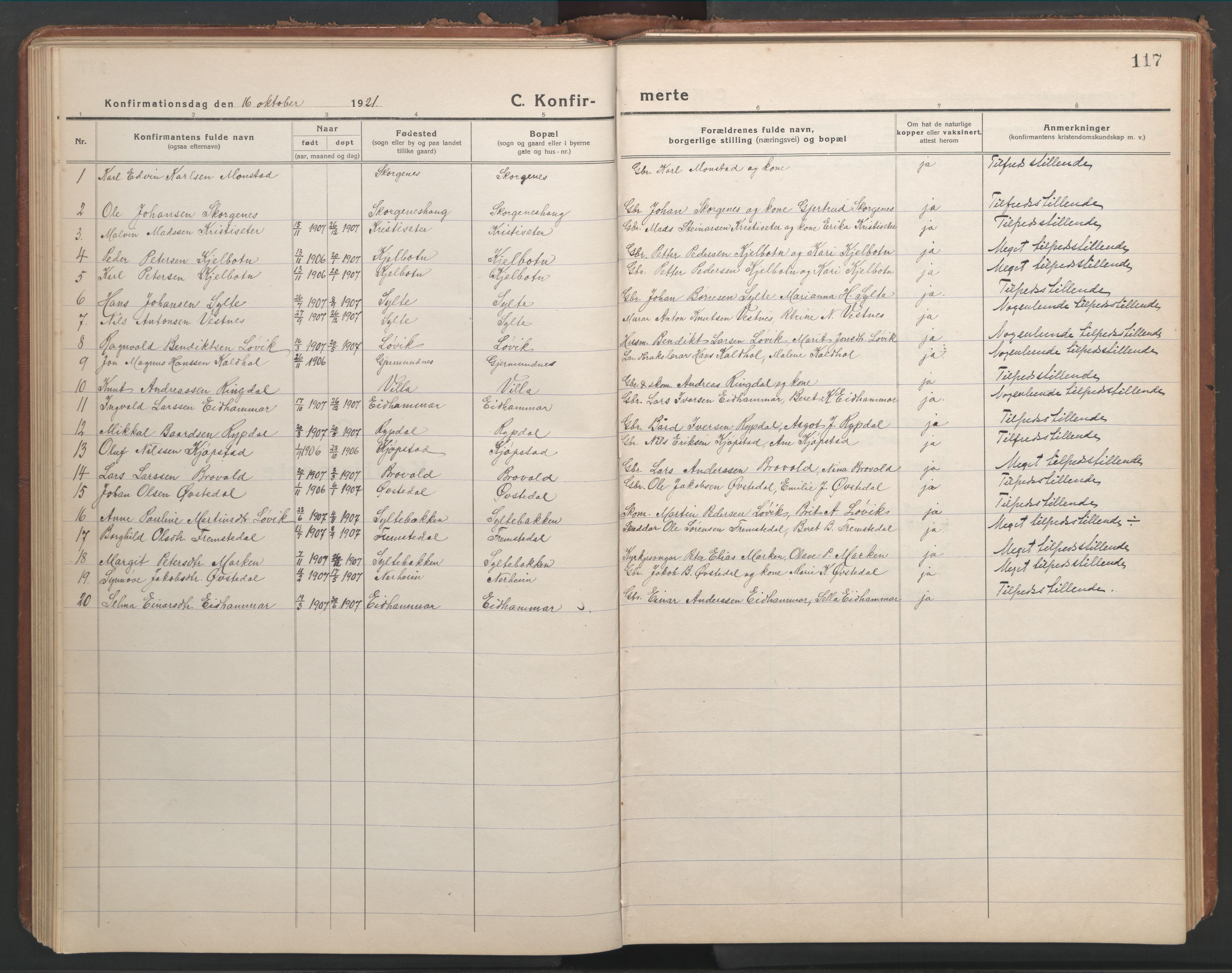 Ministerialprotokoller, klokkerbøker og fødselsregistre - Møre og Romsdal, AV/SAT-A-1454/541/L0548: Parish register (copy) no. 541C03, 1921-1960, p. 117