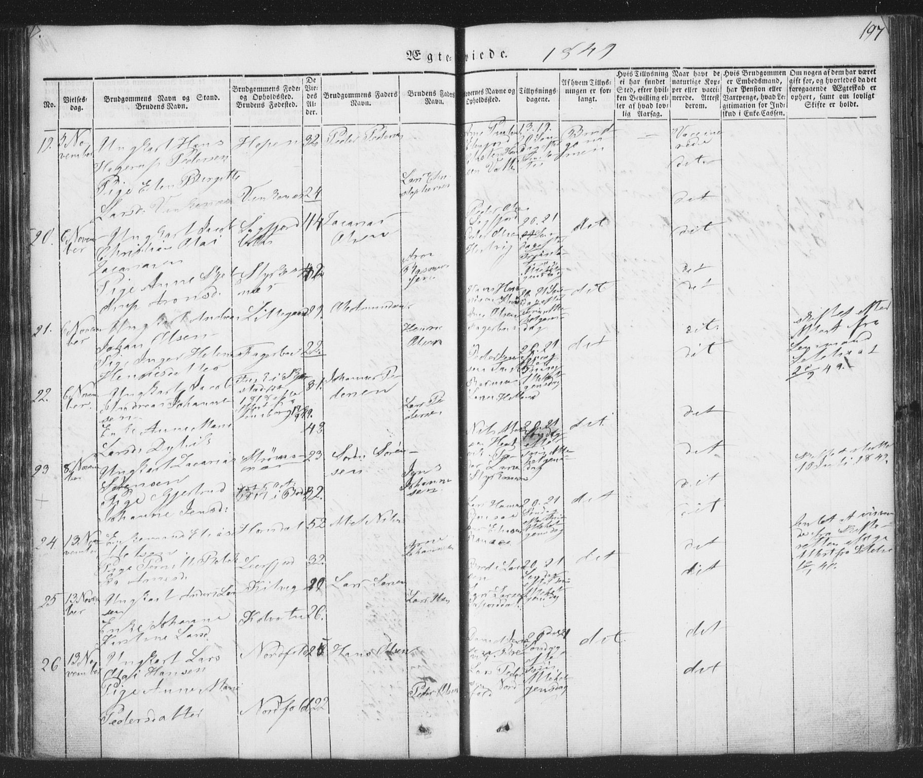 Ministerialprotokoller, klokkerbøker og fødselsregistre - Nordland, SAT/A-1459/853/L0769: Parish register (official) no. 853A08, 1836-1856, p. 197