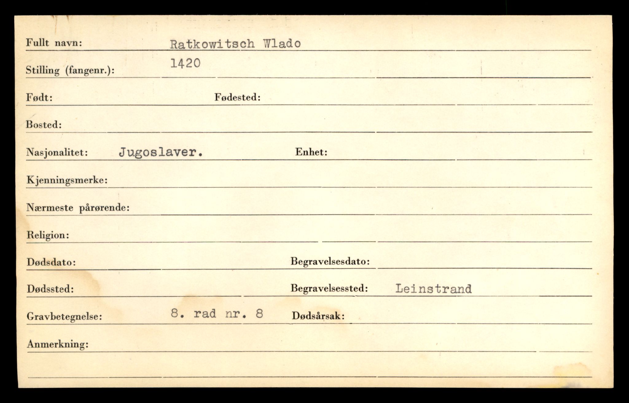 Distriktskontoret for krigsgraver, AV/SAT-A-5030/E/L0005: Kasett/kartotek over falne Britiske og tyske solater, samt andre nasjoners krigsgraver, 1945, p. 1901