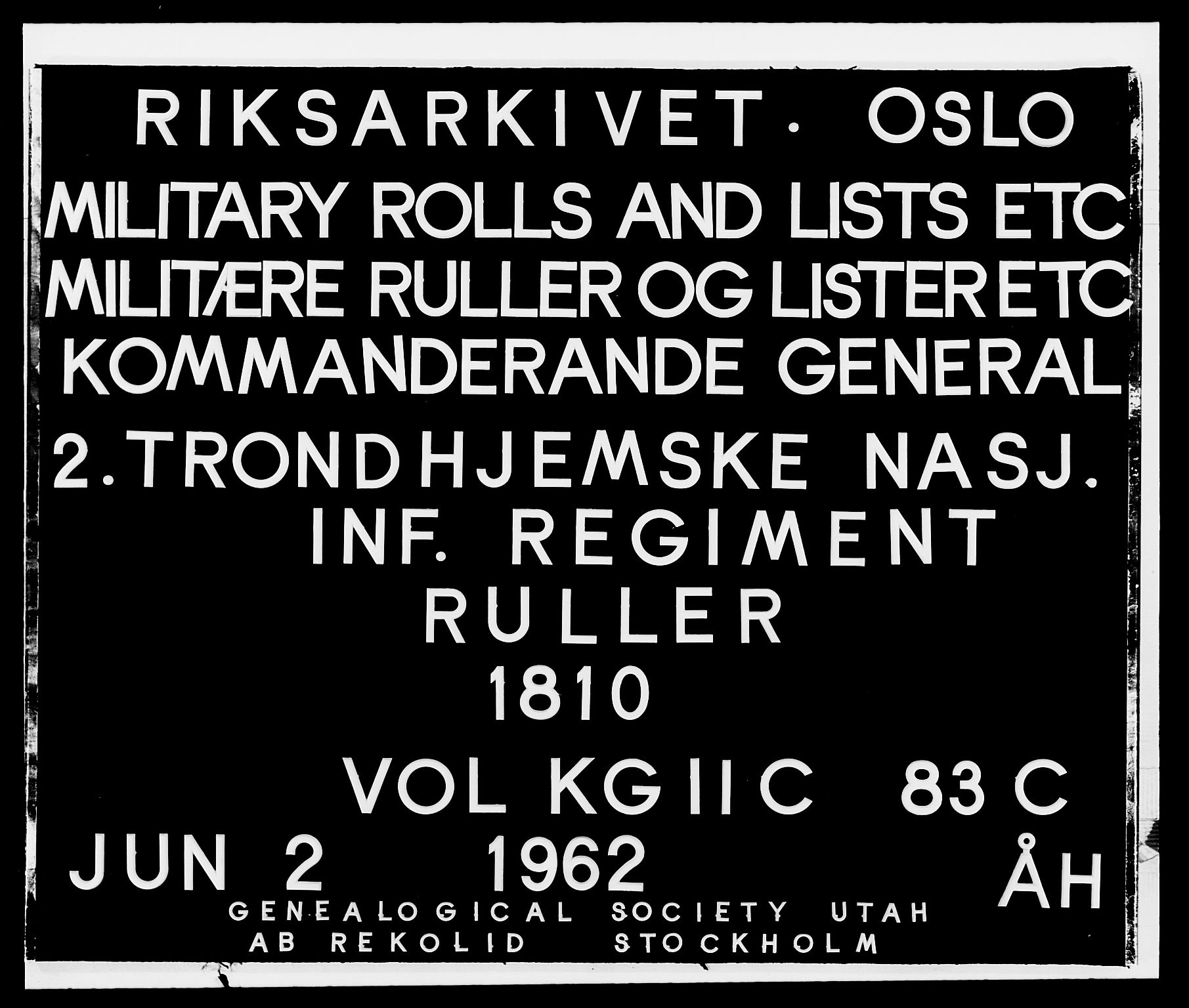 Generalitets- og kommissariatskollegiet, Det kongelige norske kommissariatskollegium, RA/EA-5420/E/Eh/L0083c: 2. Trondheimske nasjonale infanteriregiment, 1810, p. 1