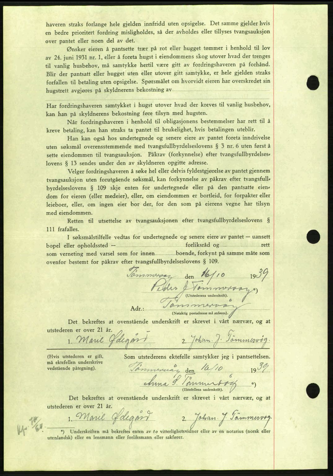 Nordmøre sorenskriveri, AV/SAT-A-4132/1/2/2Ca: Mortgage book no. B86, 1939-1940, Diary no: : 3095/1939