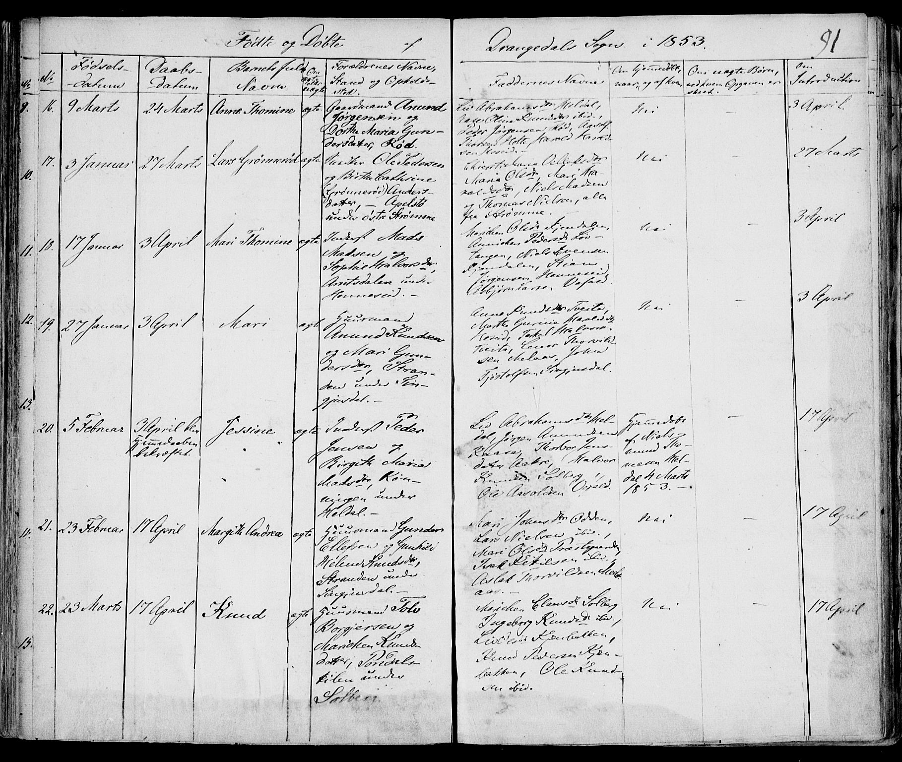 Drangedal kirkebøker, AV/SAKO-A-258/F/Fa/L0007a: Parish register (official) no. 7a, 1837-1856, p. 91