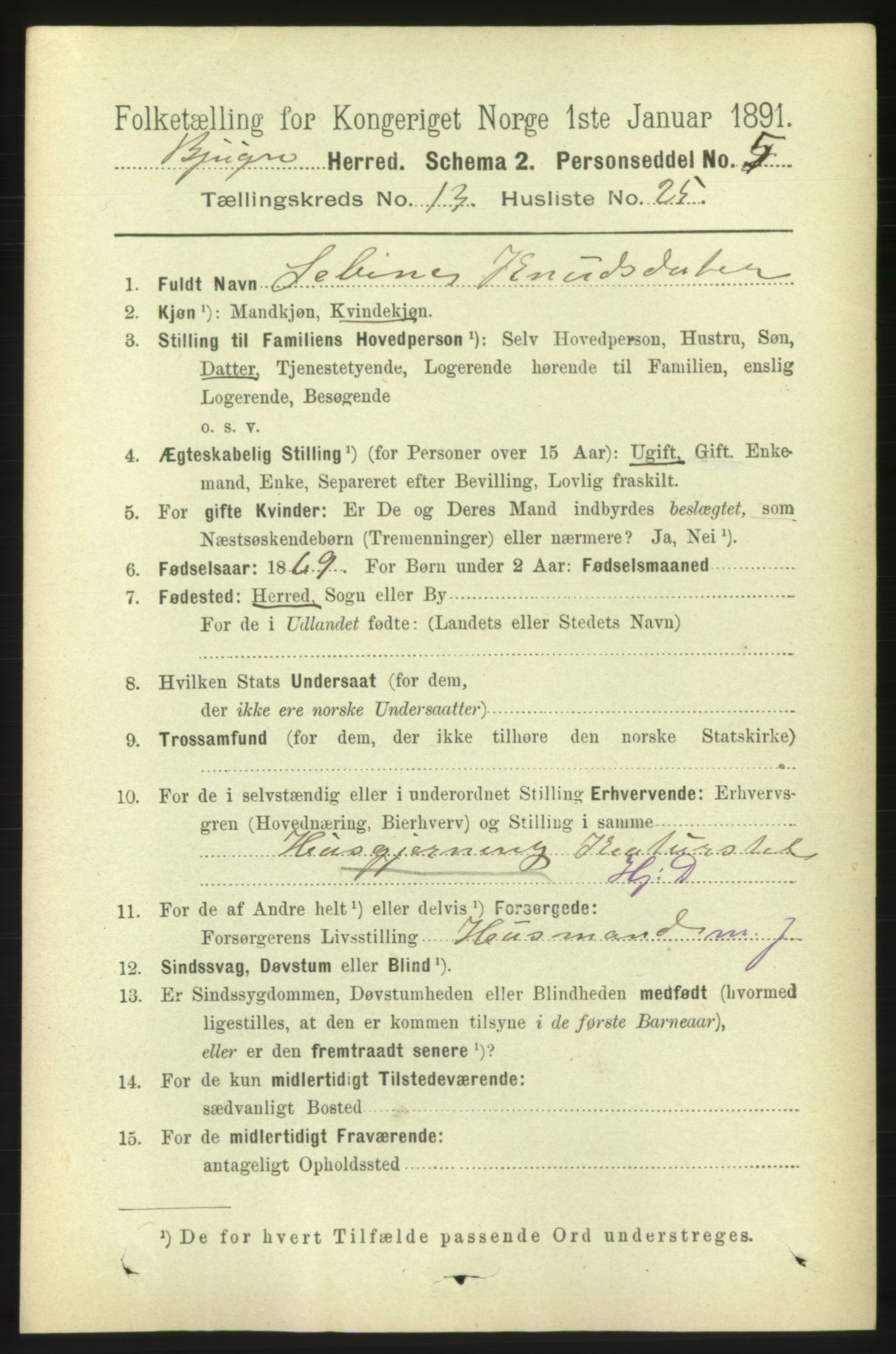 RA, 1891 census for 1627 Bjugn, 1891, p. 3915