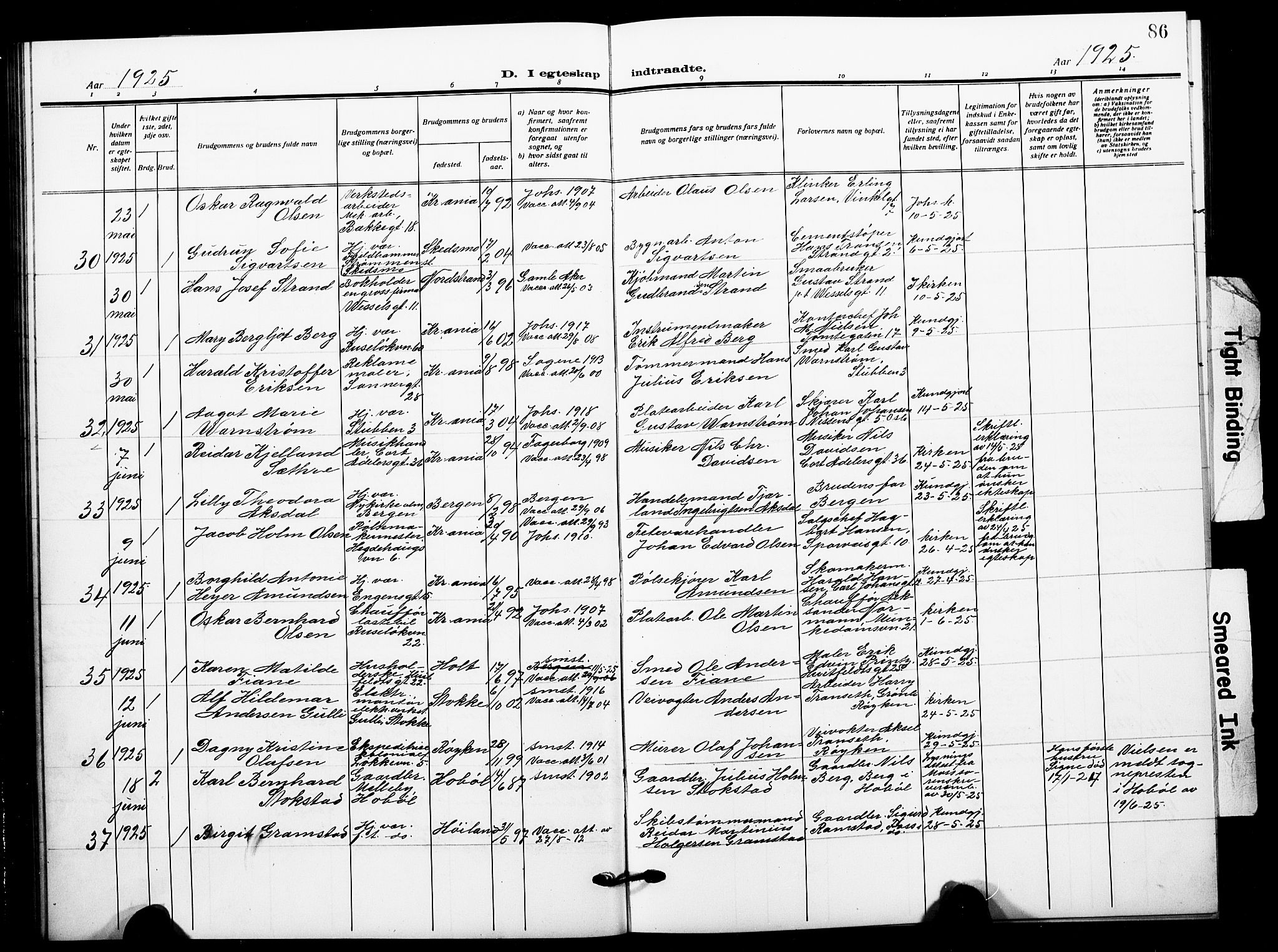 Johannes prestekontor Kirkebøker, AV/SAO-A-10852/F/Fa/L0013: Parish register (official) no. 13, 1919-1930, p. 86