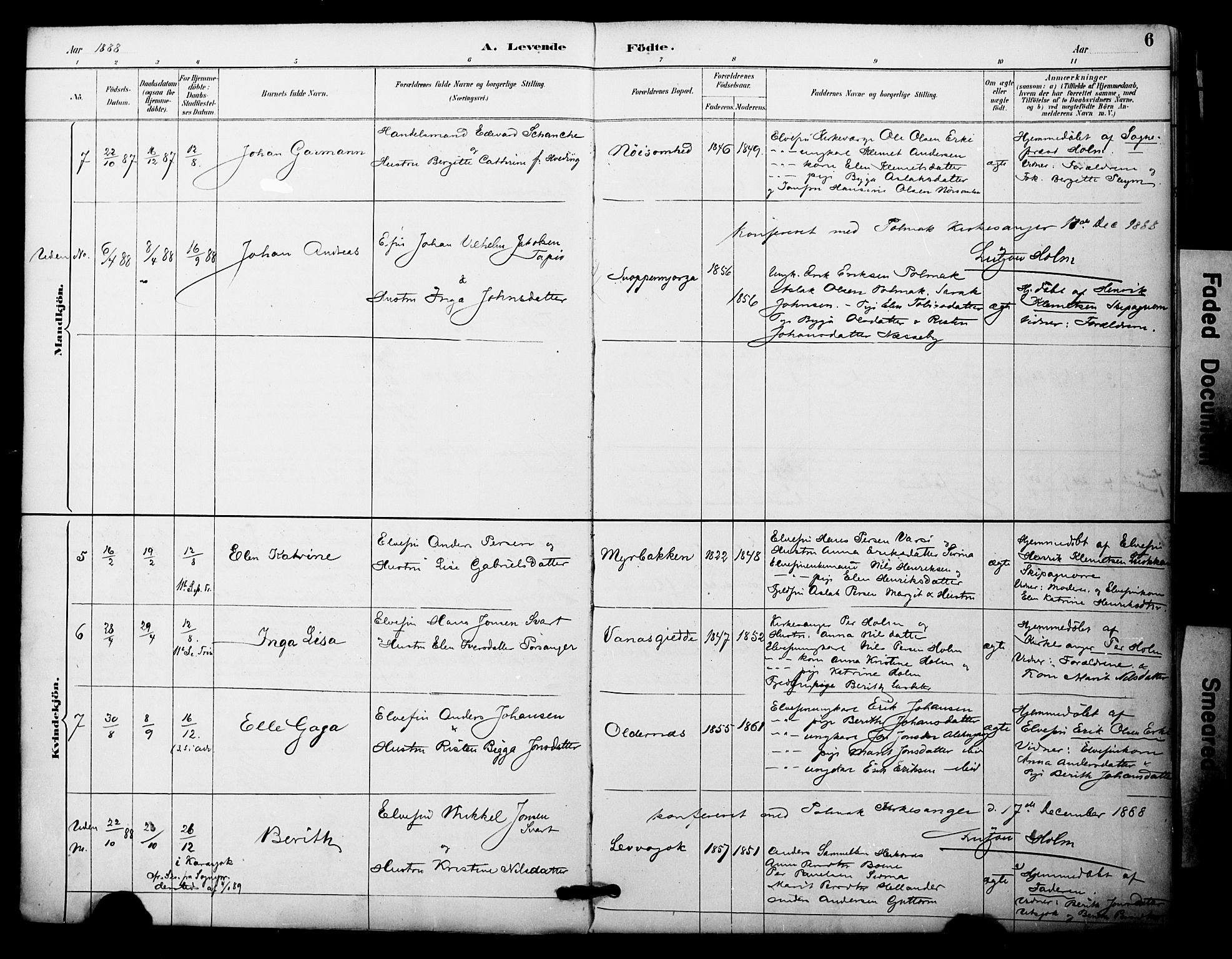 Nesseby sokneprestkontor, SATØ/S-1330/H/Ha/L0005kirke: Parish register (official) no. 5, 1885-1906, p. 6