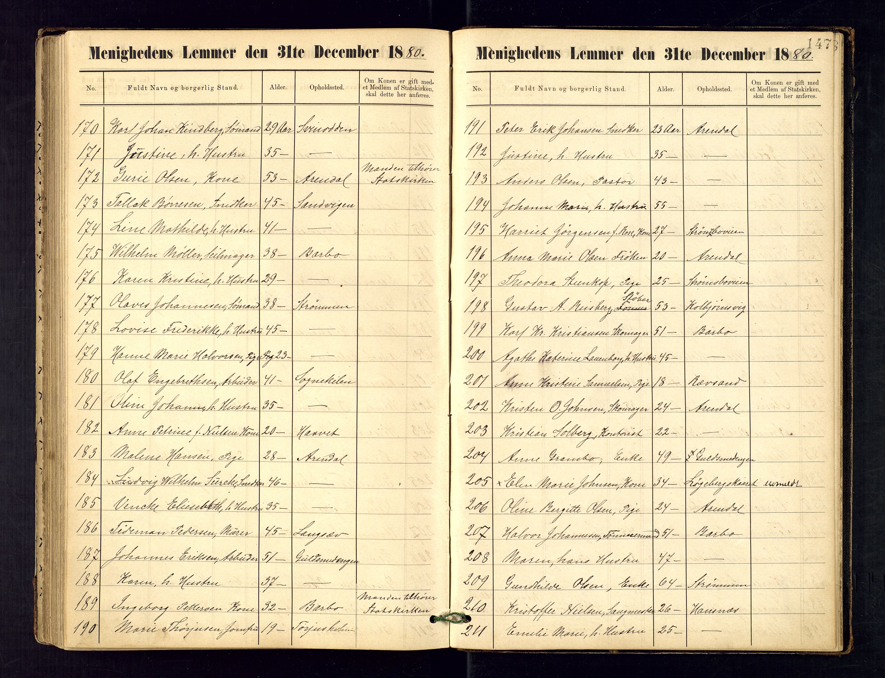 Metodistmenigheten, Arendal, AV/SAK-1292-0011/F/Fa/L0003: Dissenter register no. 3, 1879-1893, p. 147