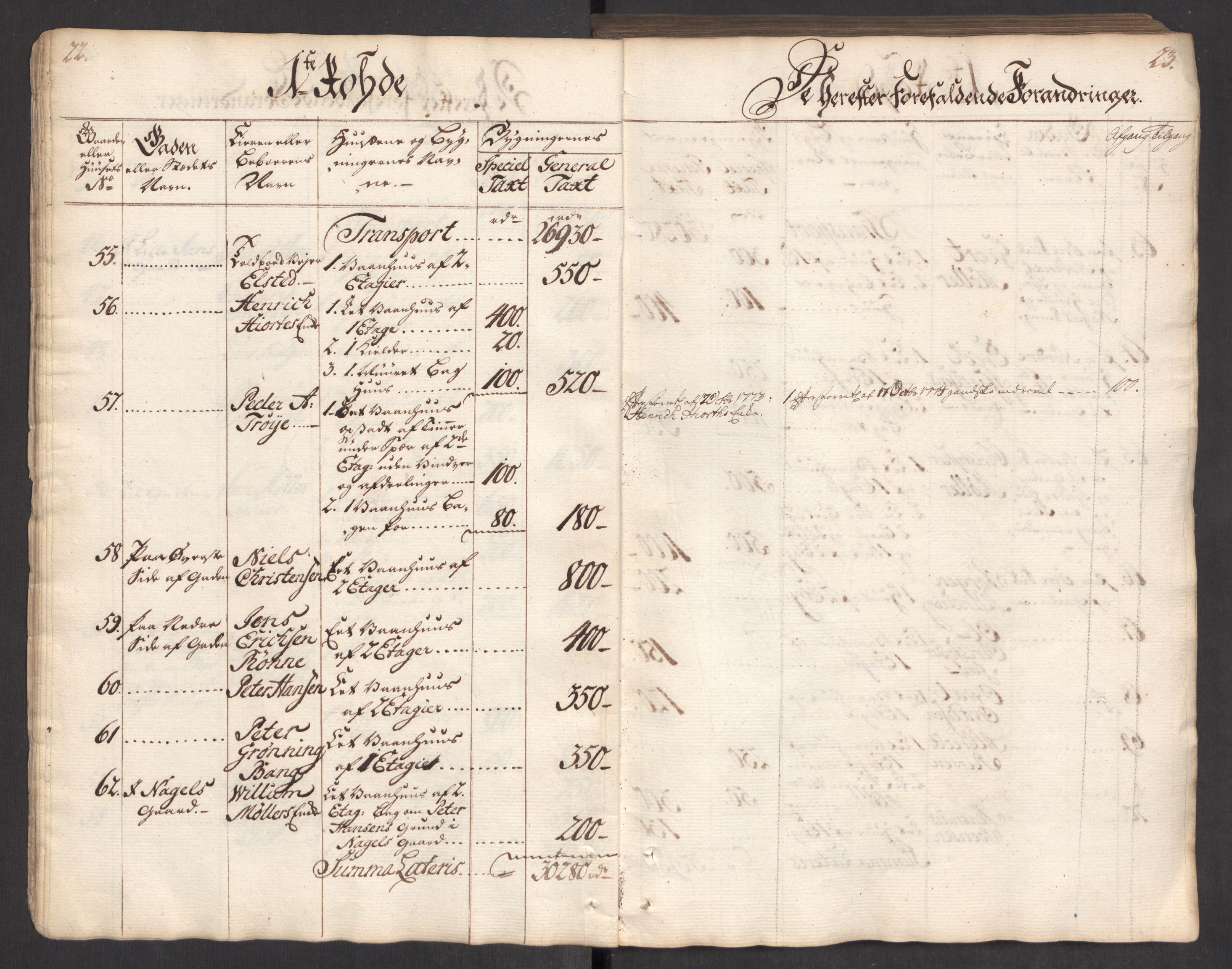 Kommersekollegiet, Brannforsikringskontoret 1767-1814, AV/RA-EA-5458/F/Fa/L0004/0002: Bergen / Branntakstprotokoll, 1767, p. 22-23