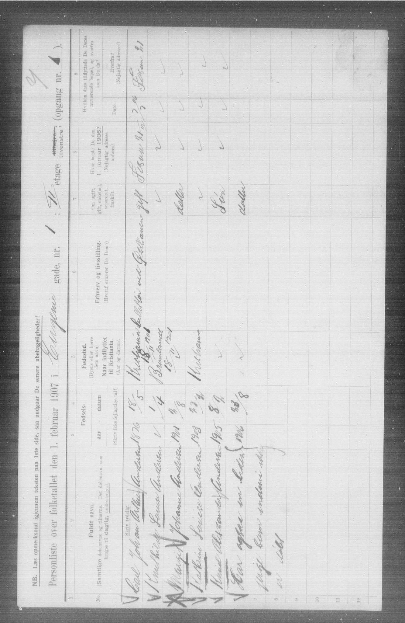 OBA, Municipal Census 1907 for Kristiania, 1907, p. 11433