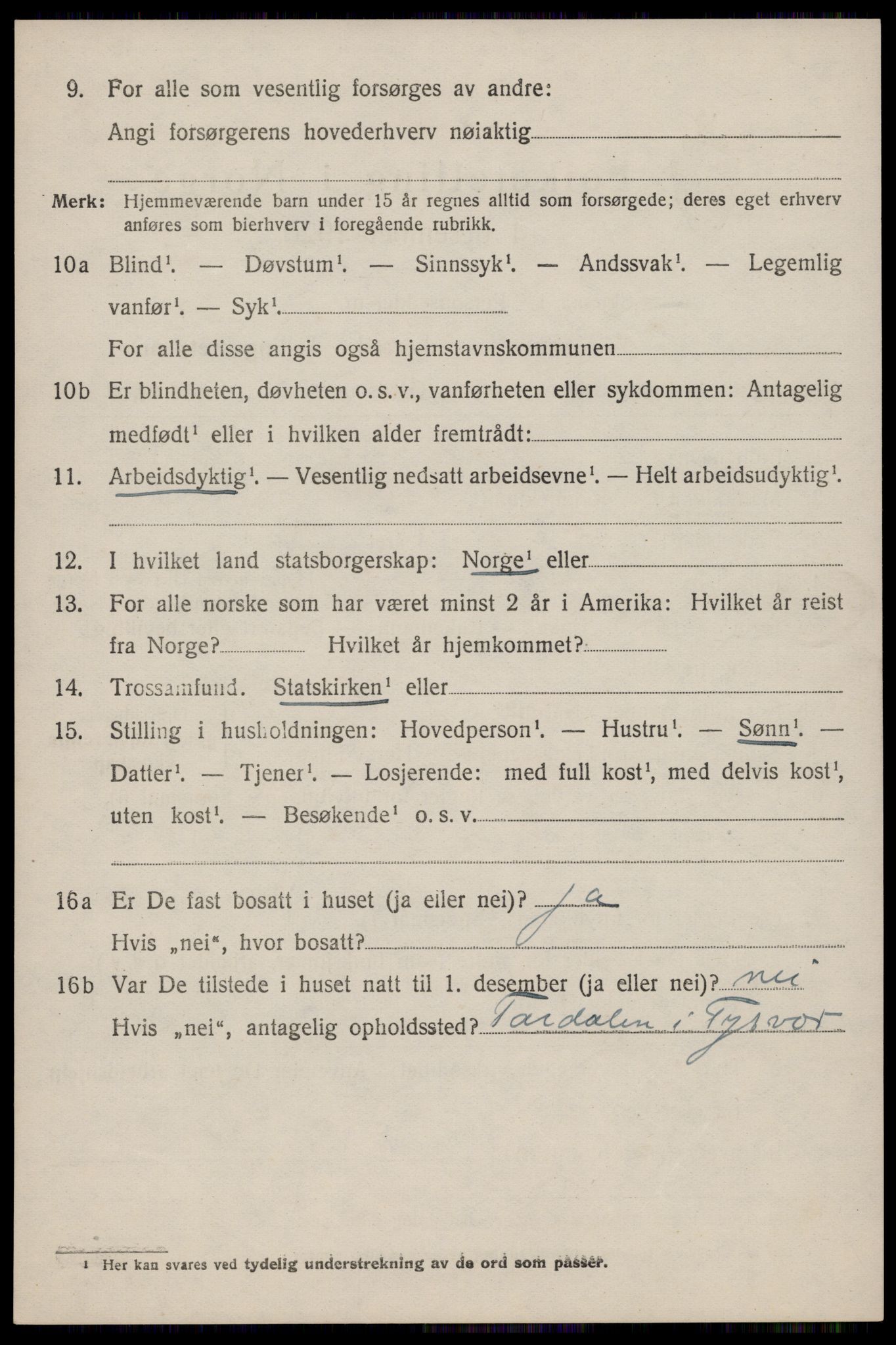 SAST, 1920 census for Tysvær, 1920, p. 2541