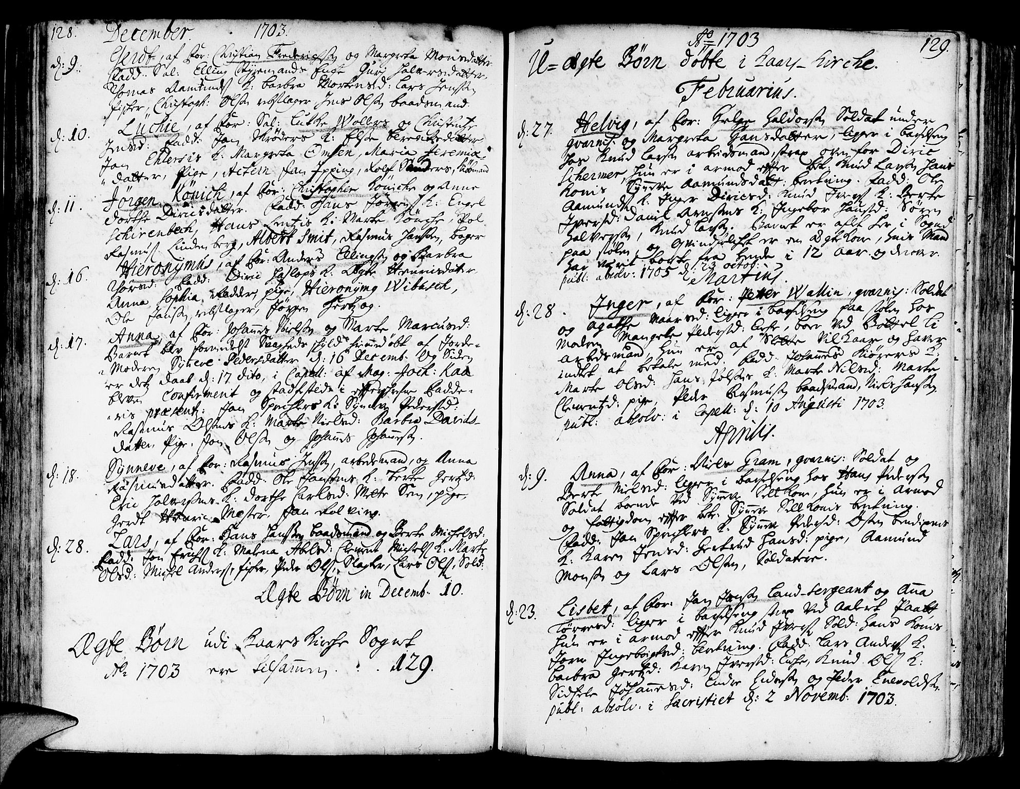 Korskirken sokneprestembete, AV/SAB-A-76101/H/Haa/L0003: Parish register (official) no. A 3, 1698-1719, p. 128-129