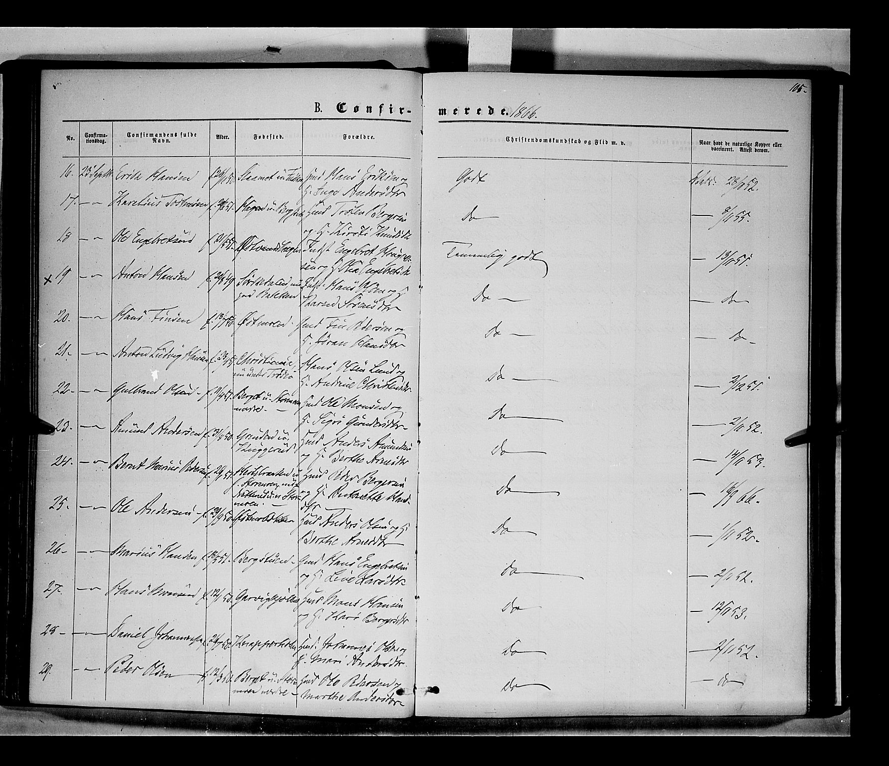 Nord-Odal prestekontor, SAH/PREST-032/H/Ha/Haa/L0004: Parish register (official) no. 4, 1866-1873, p. 105