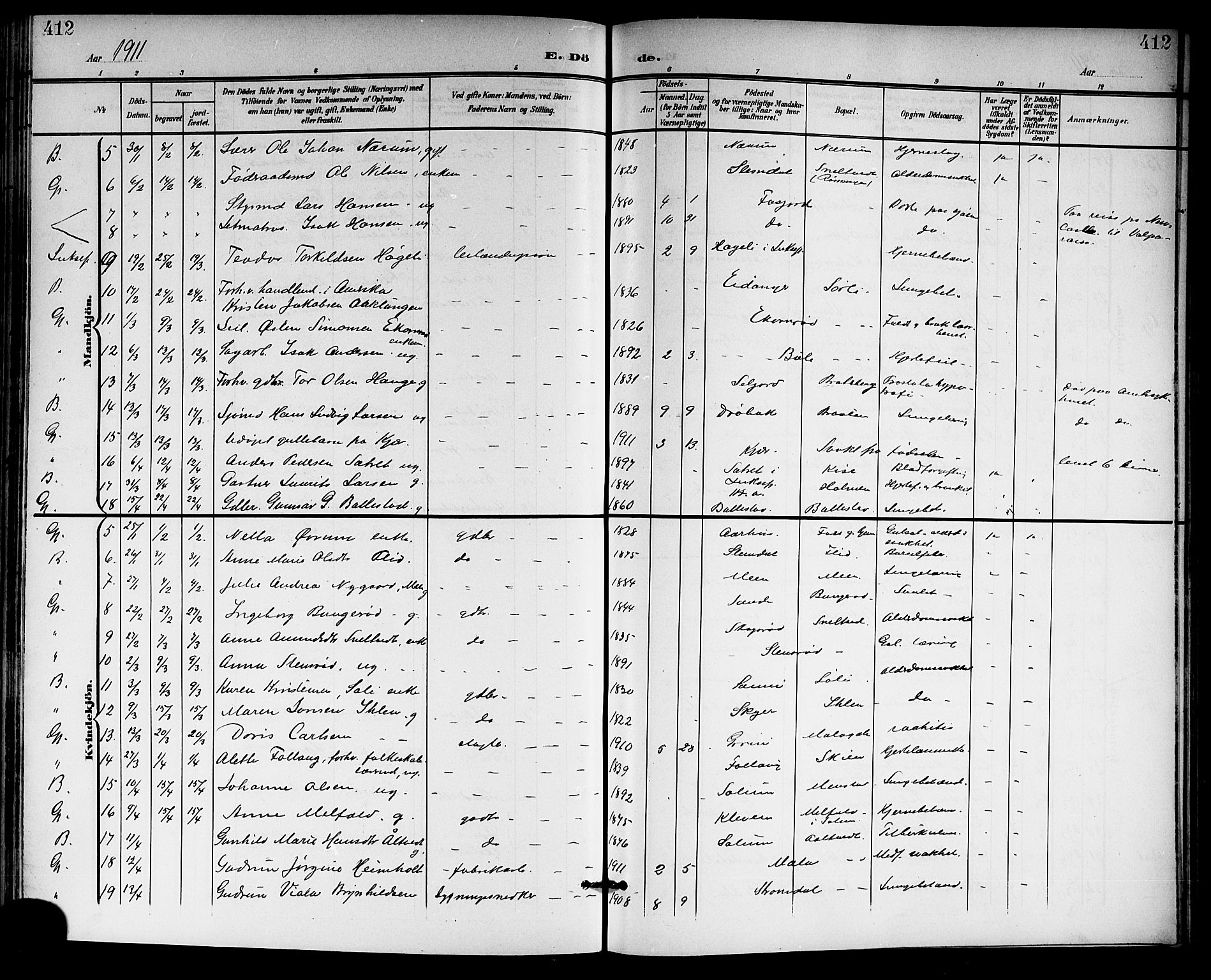 Gjerpen kirkebøker, SAKO/A-265/G/Ga/L0003: Parish register (copy) no. I 3, 1901-1919, p. 412