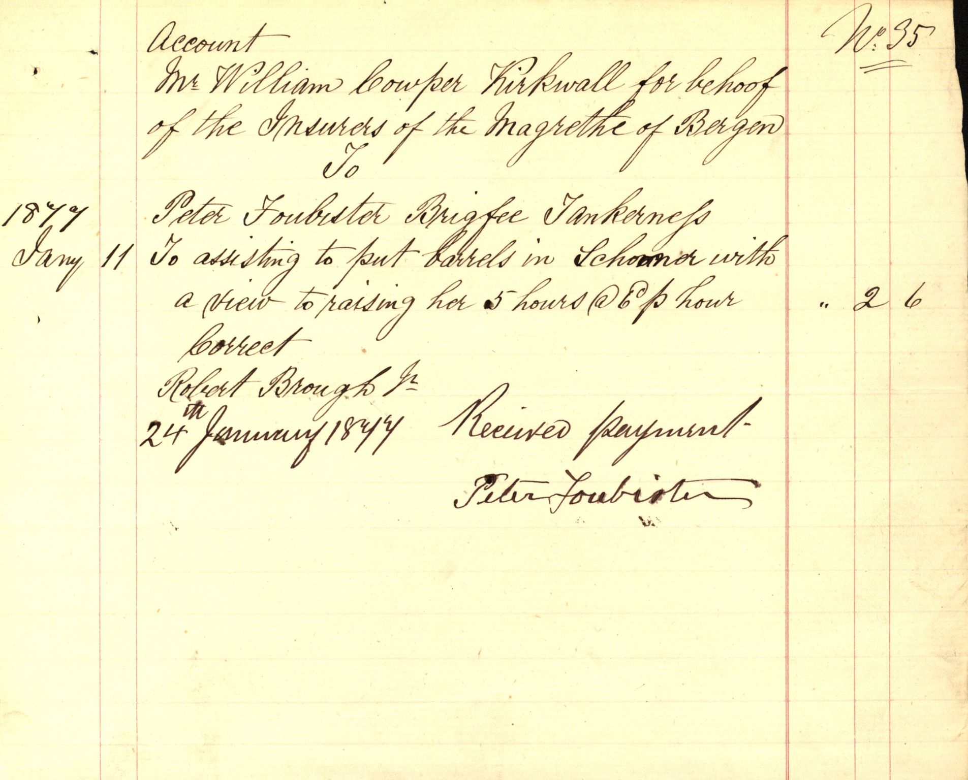 Pa 63 - Østlandske skibsassuranceforening, VEMU/A-1079/G/Ga/L0009/0021: Havaridokumenter / Margrethe af Bergen, 1877