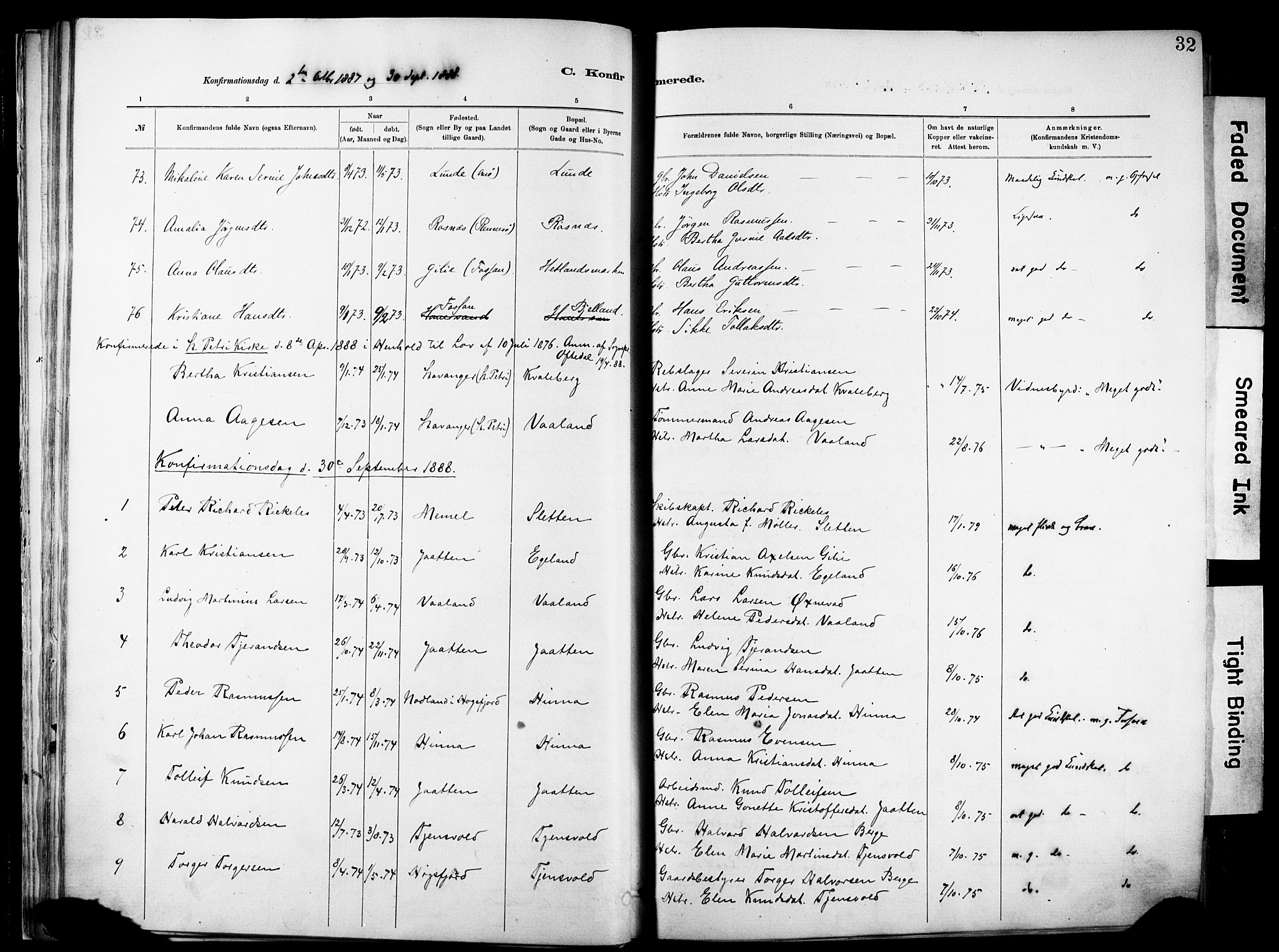 Hetland sokneprestkontor, SAST/A-101826/30/30BA/L0012: Parish register (official) no. A 12, 1882-1912, p. 32