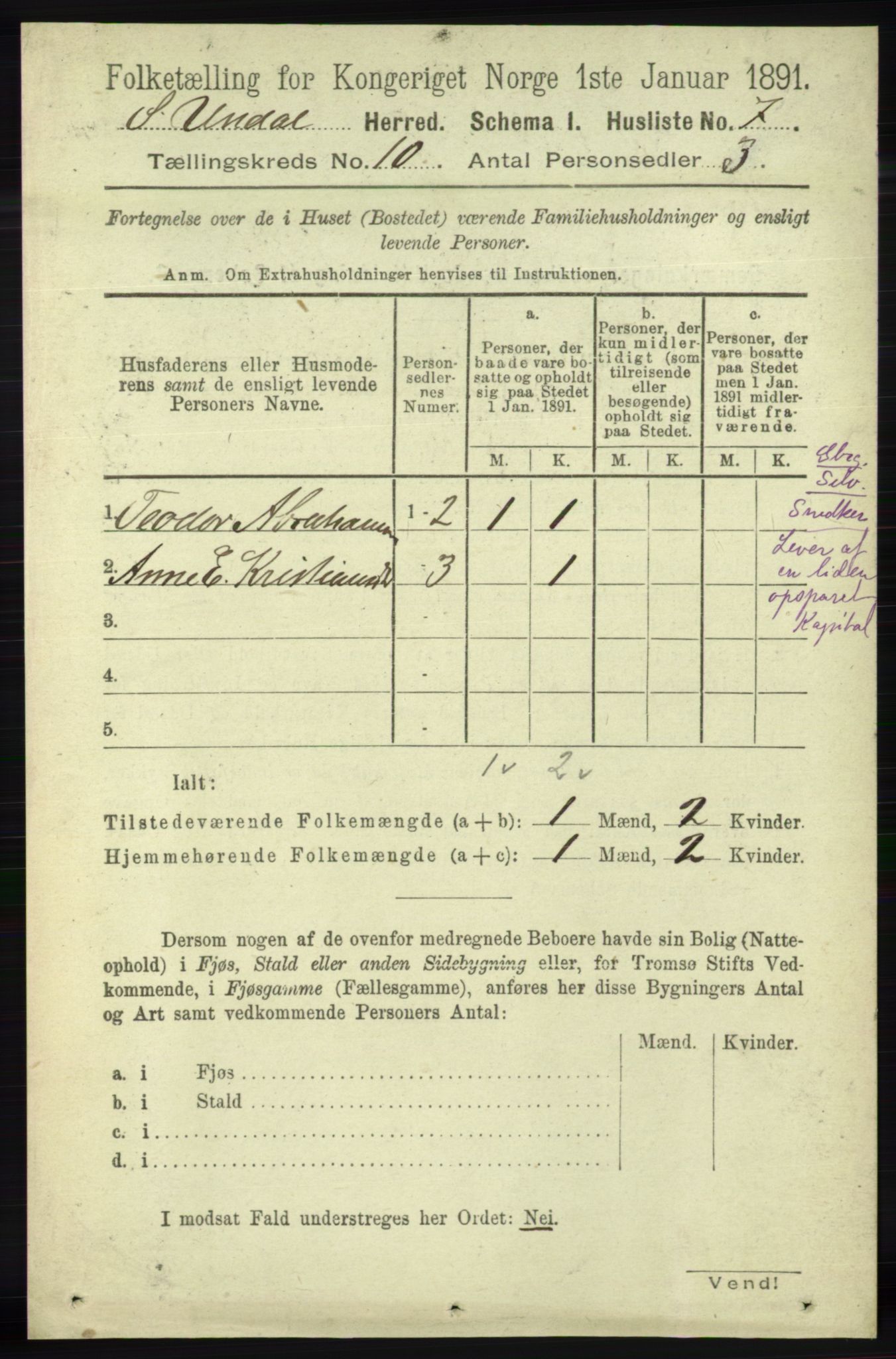 RA, 1891 census for 1029 Sør-Audnedal, 1891, p. 4289