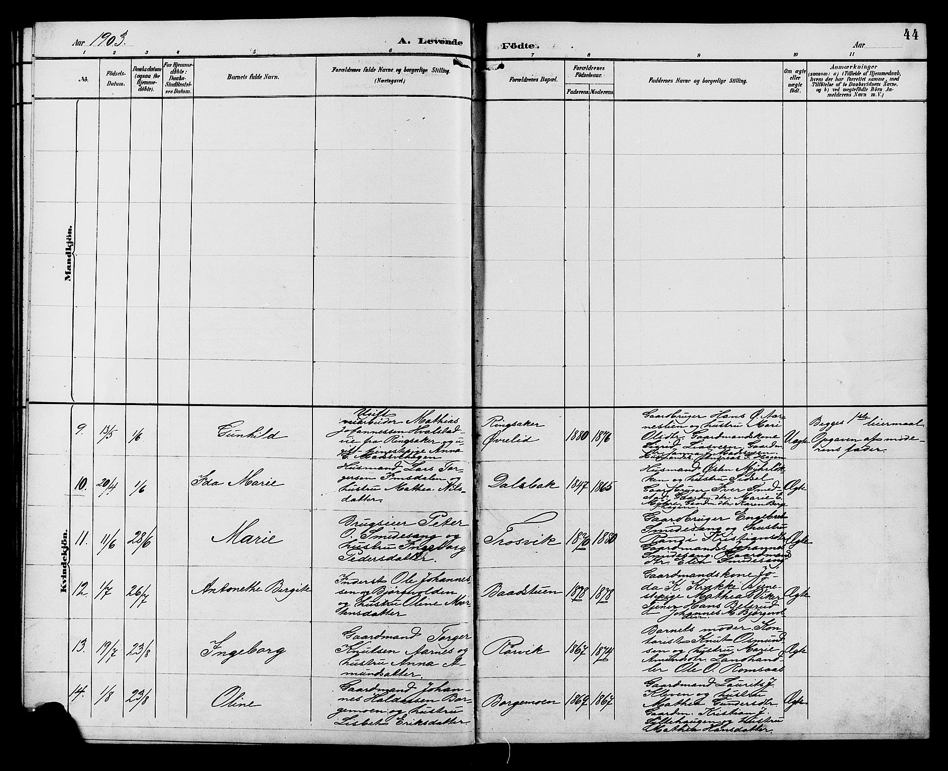 Ringebu prestekontor, SAH/PREST-082/H/Ha/Hab/L0007: Parish register (copy) no. 7, 1890-1910, p. 44